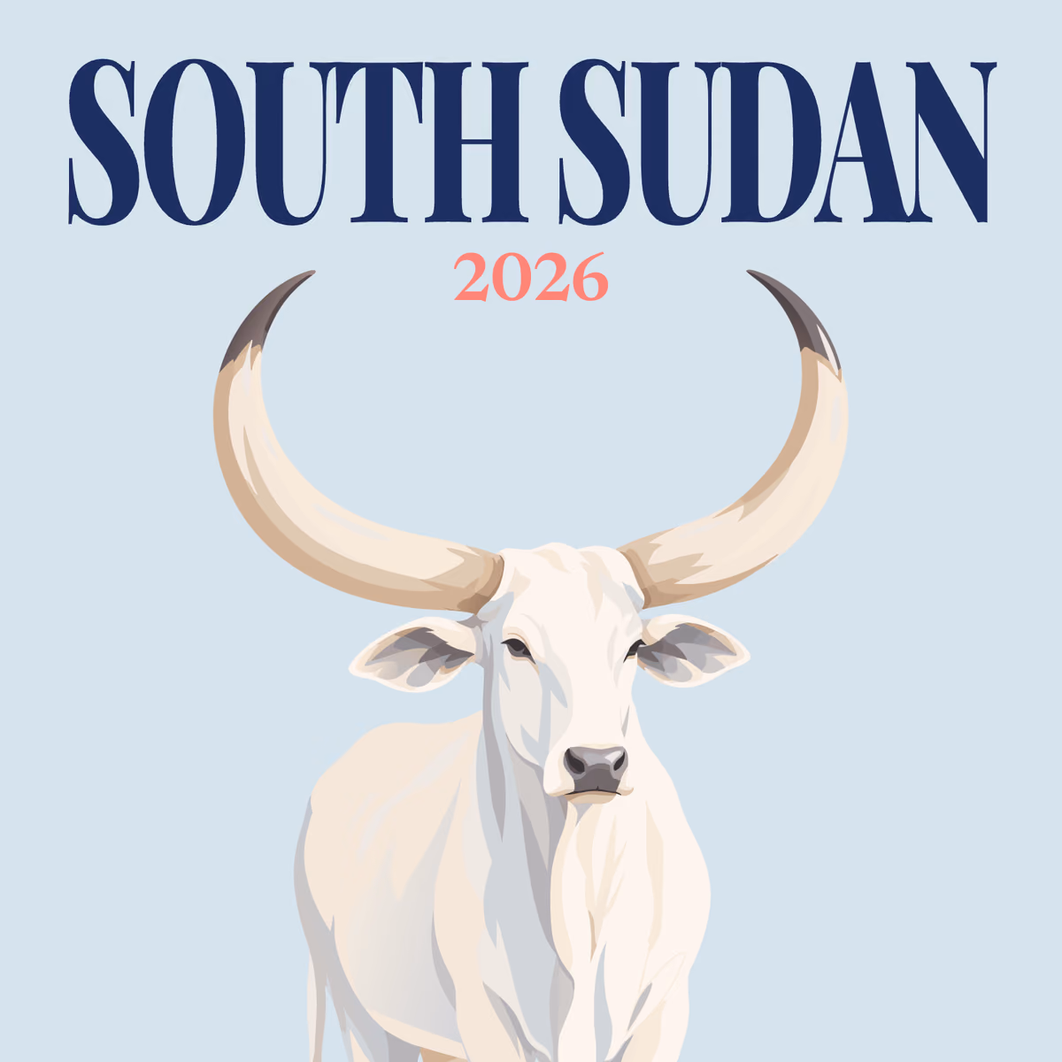 South Sudan illustrated square photo book cover with the long-horned cow artwork