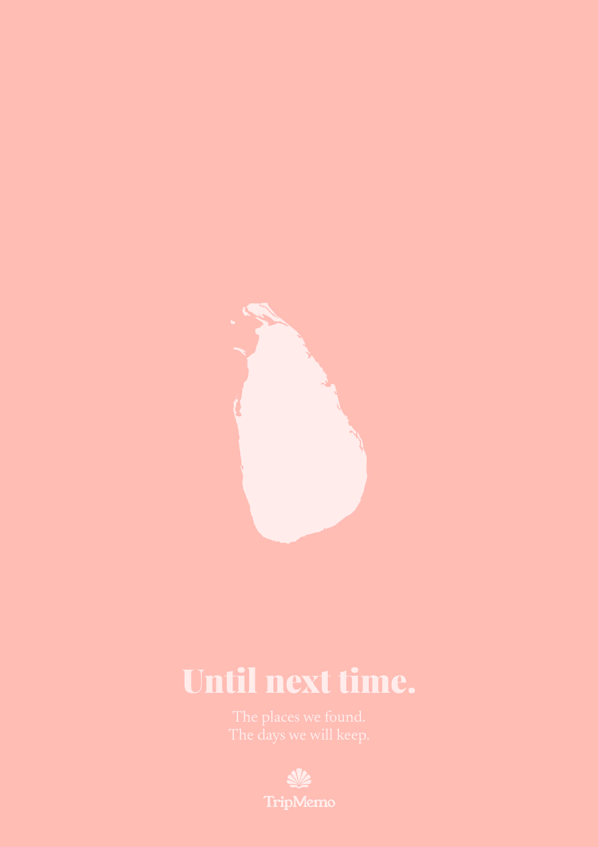 Back of the Sri Lanka photo book: an outline of Sri Lanka above the words "Until next time." and the TripMemo mark