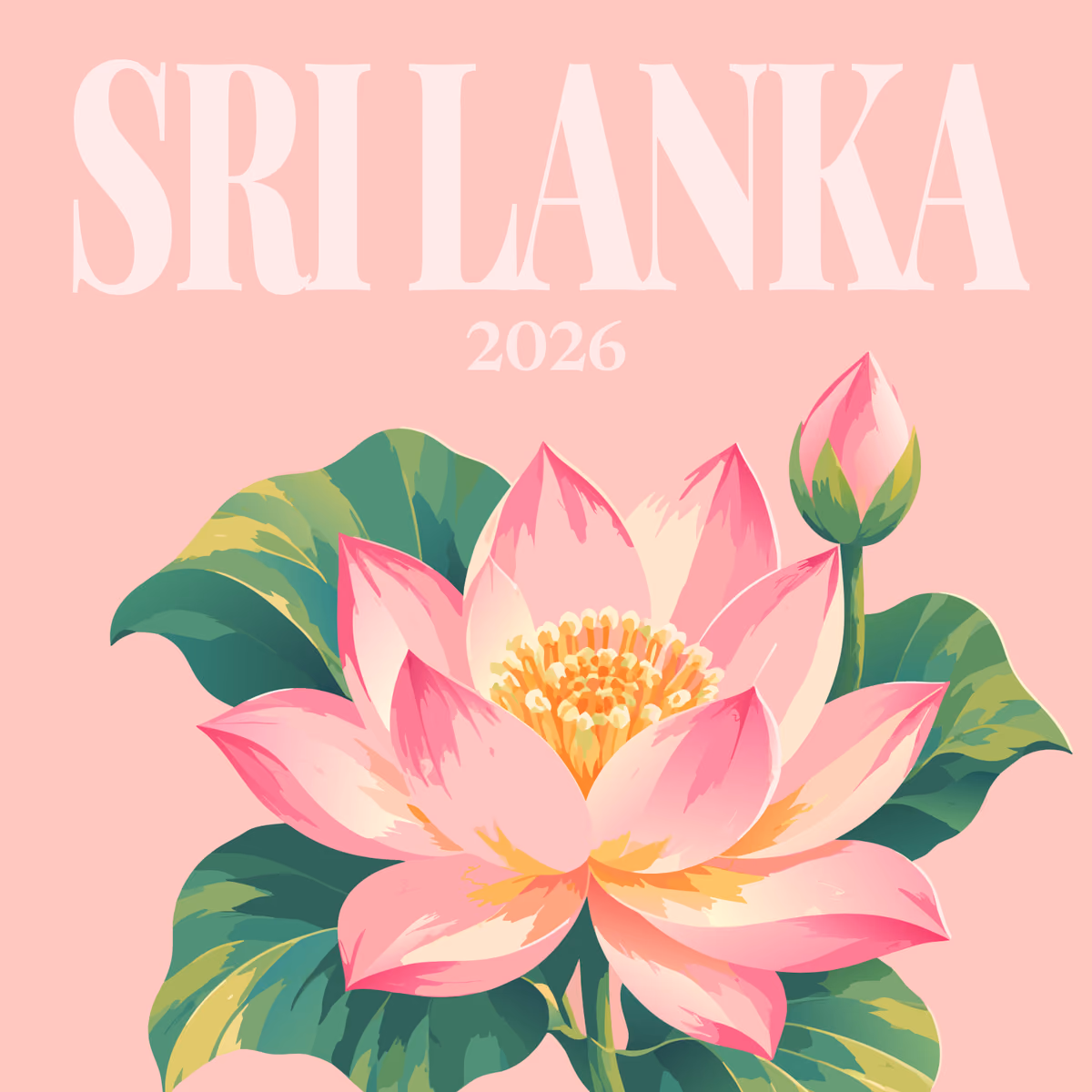 Sri Lanka illustrated square photo book cover with the lotus artwork