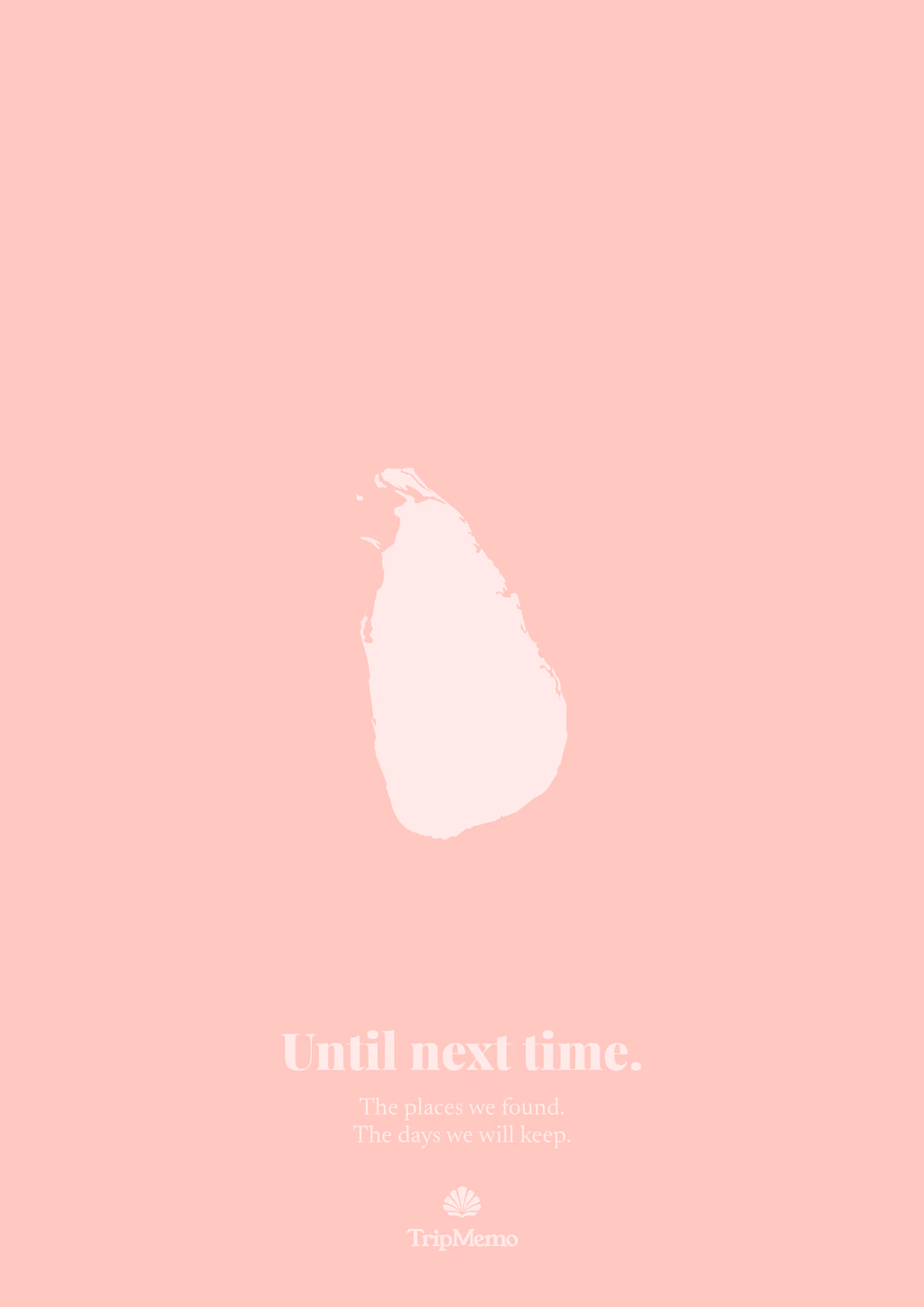 Back of the Sri Lanka photo book: an outline of Sri Lanka above the words "Until next time." and the TripMemo mark