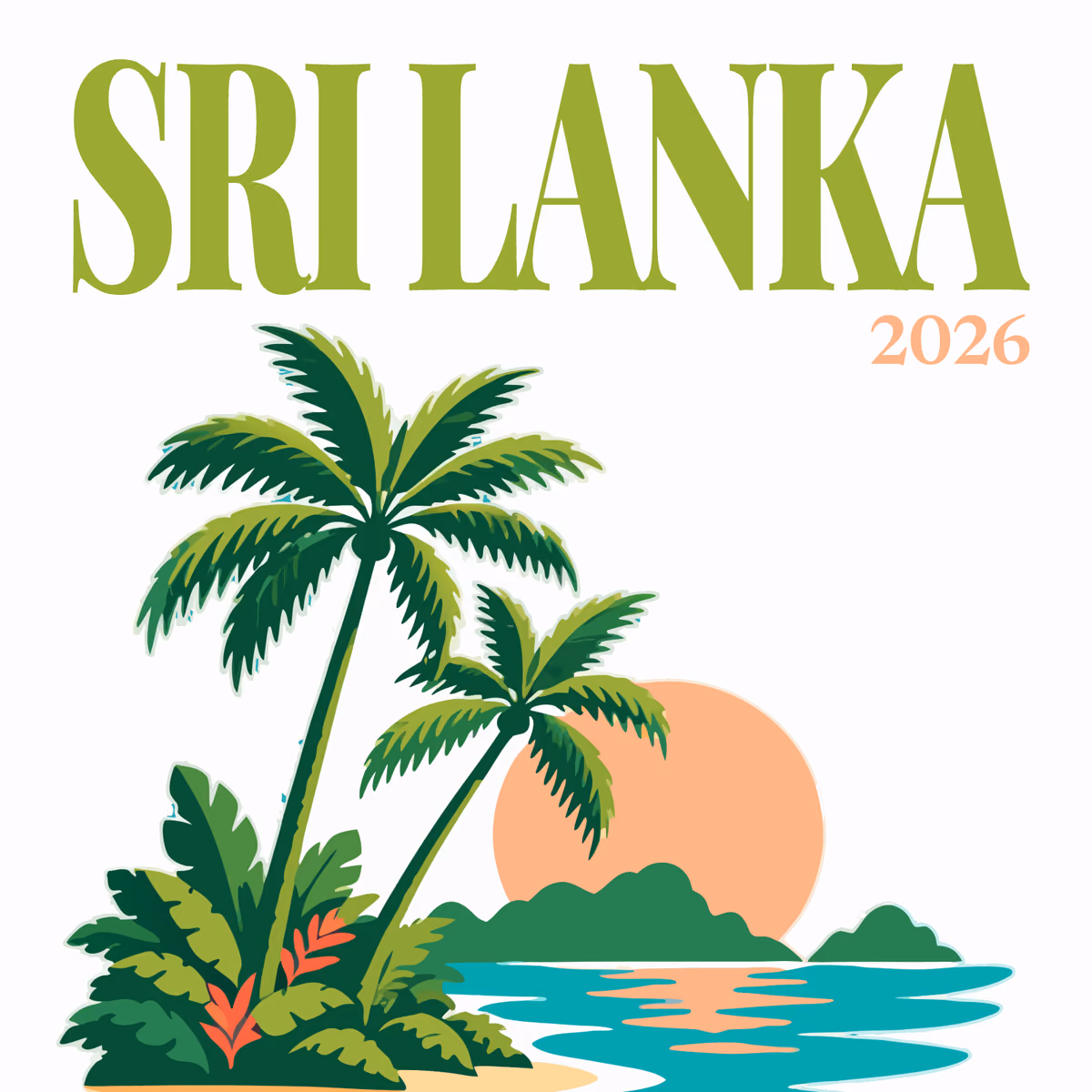 Sri Lanka illustrated square photo book cover with the palm beach artwork