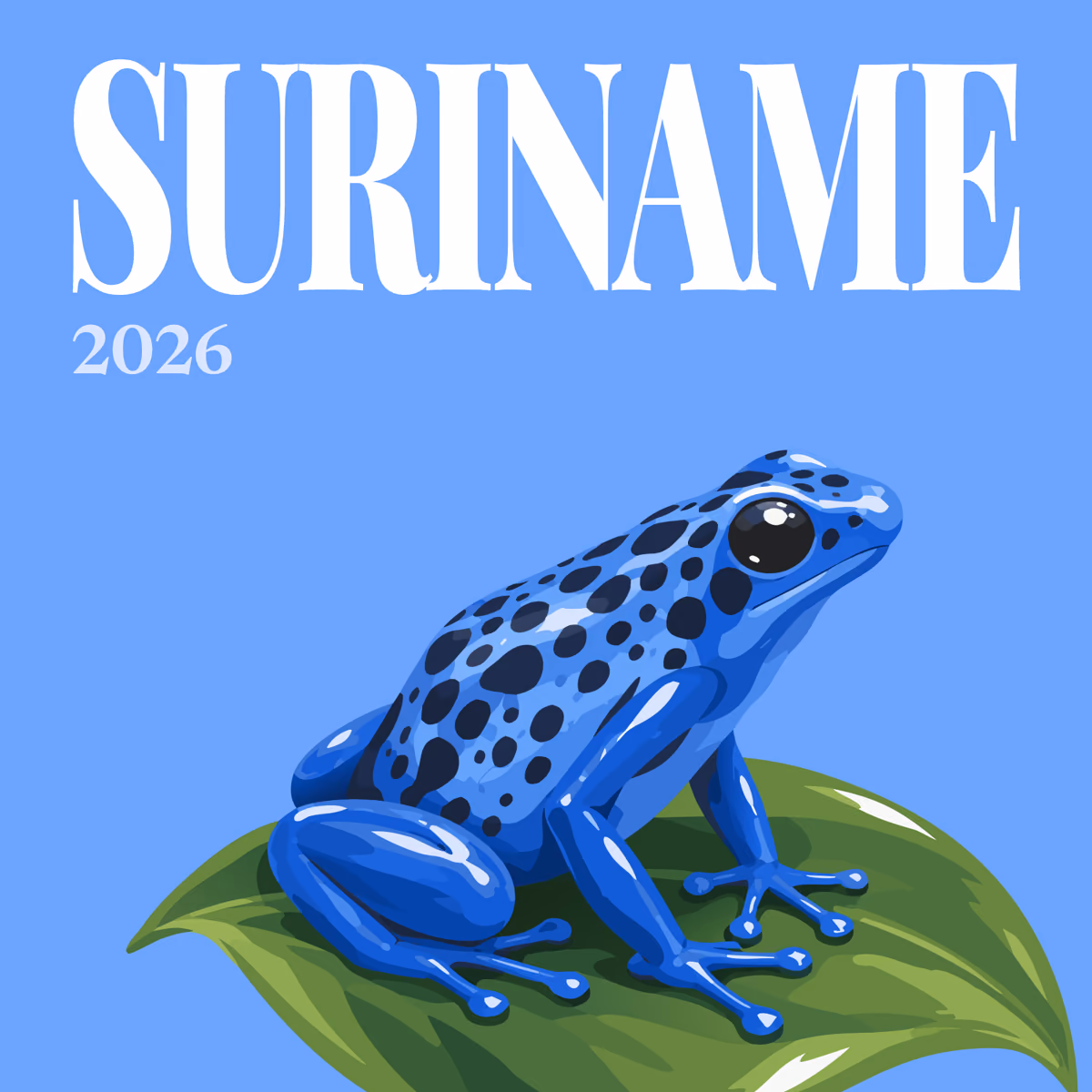 Suriname illustrated square photo book cover with the blue dart frog artwork