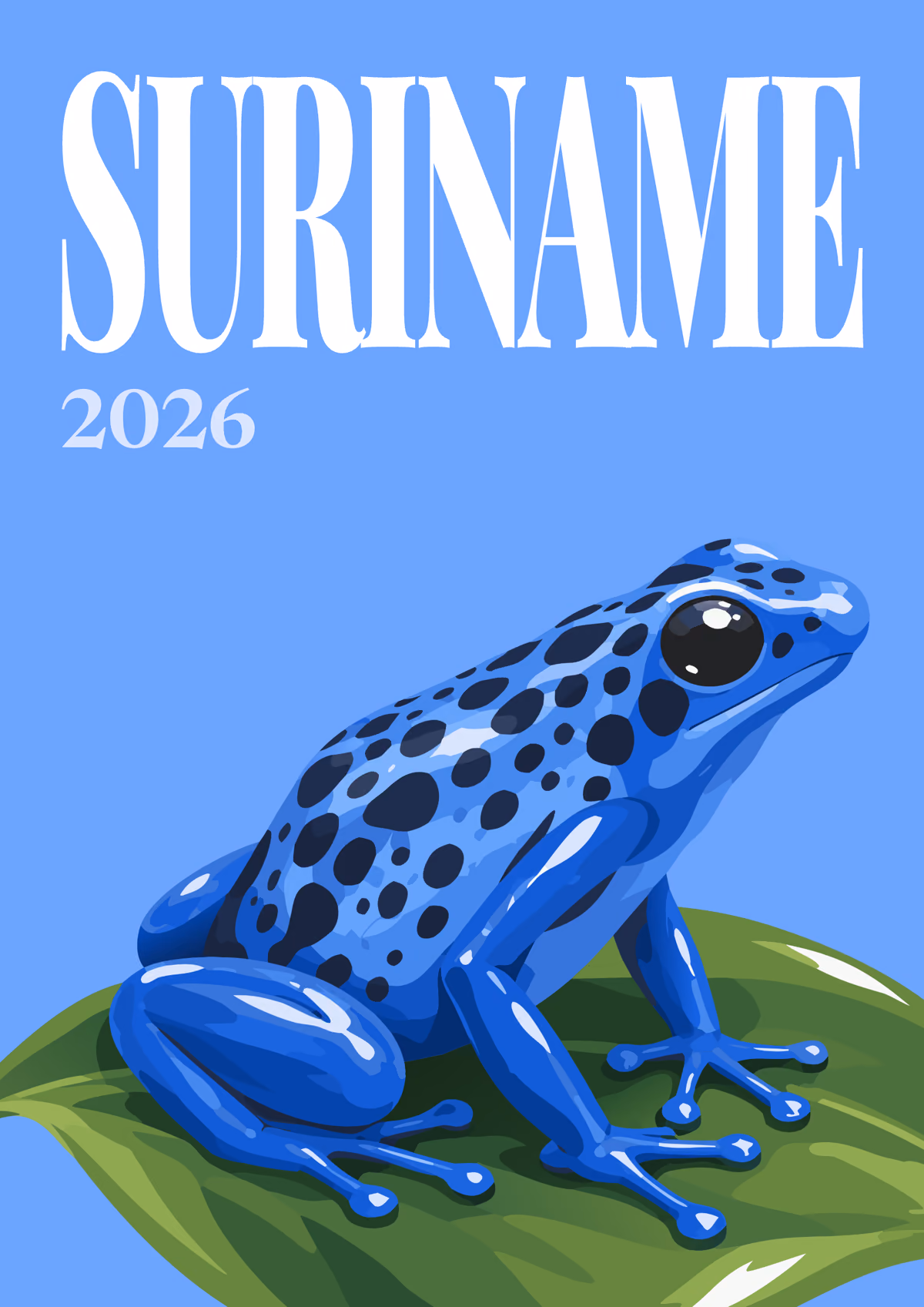 Suriname illustrated travel photo book cover with the blue dart frog artwork