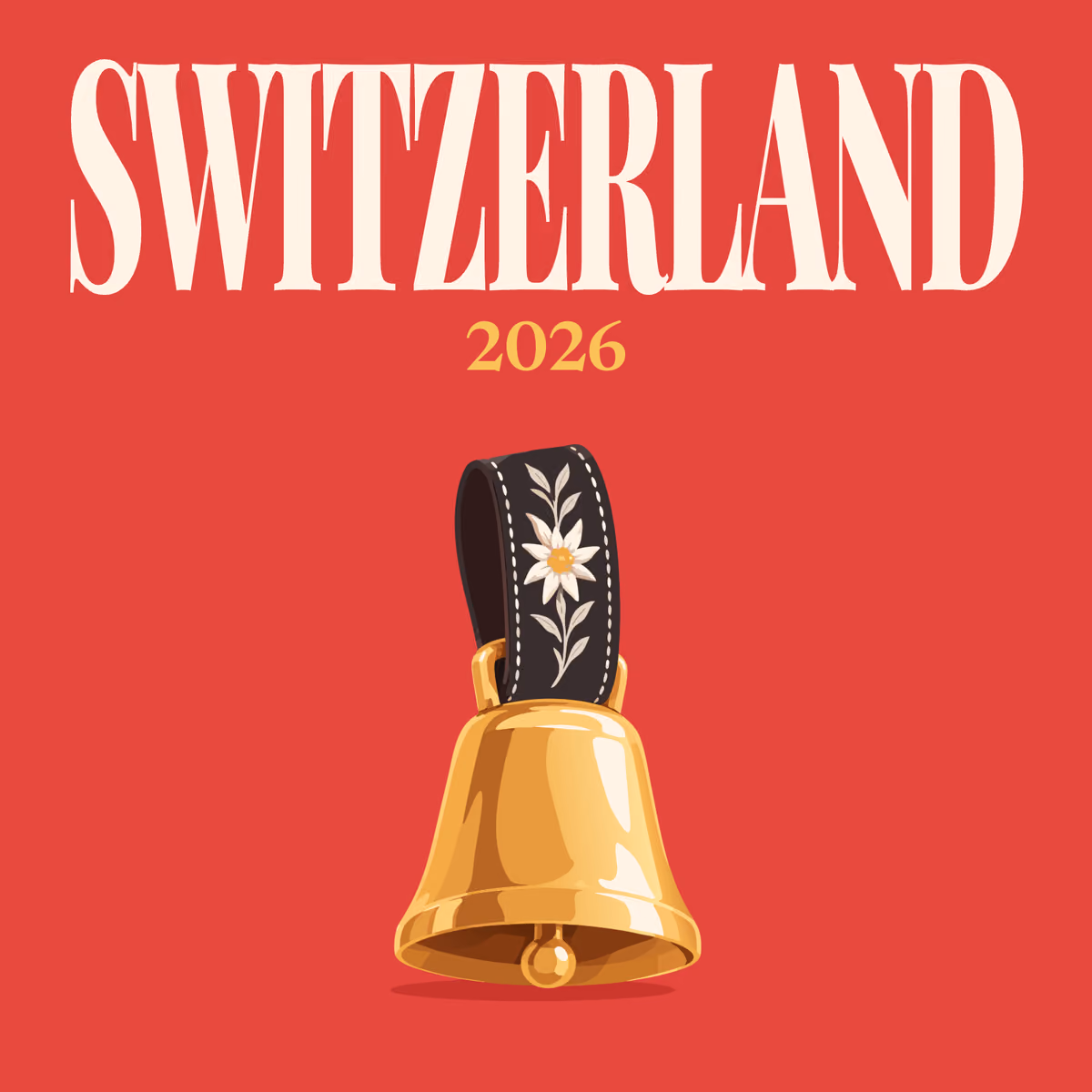 Switzerland illustrated square photo book cover with the cowbell artwork
