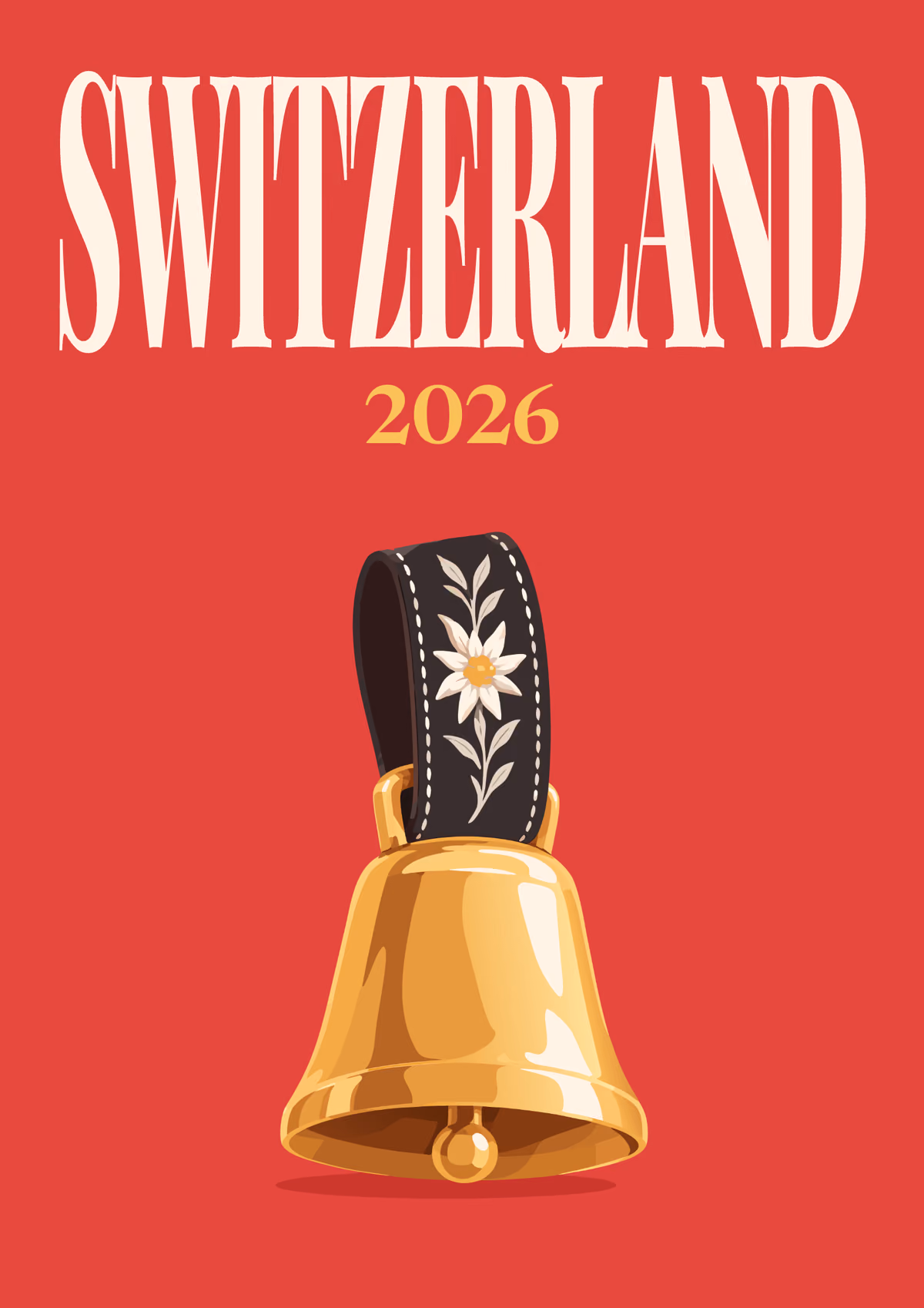 Switzerland illustrated travel photo book cover with the cowbell artwork