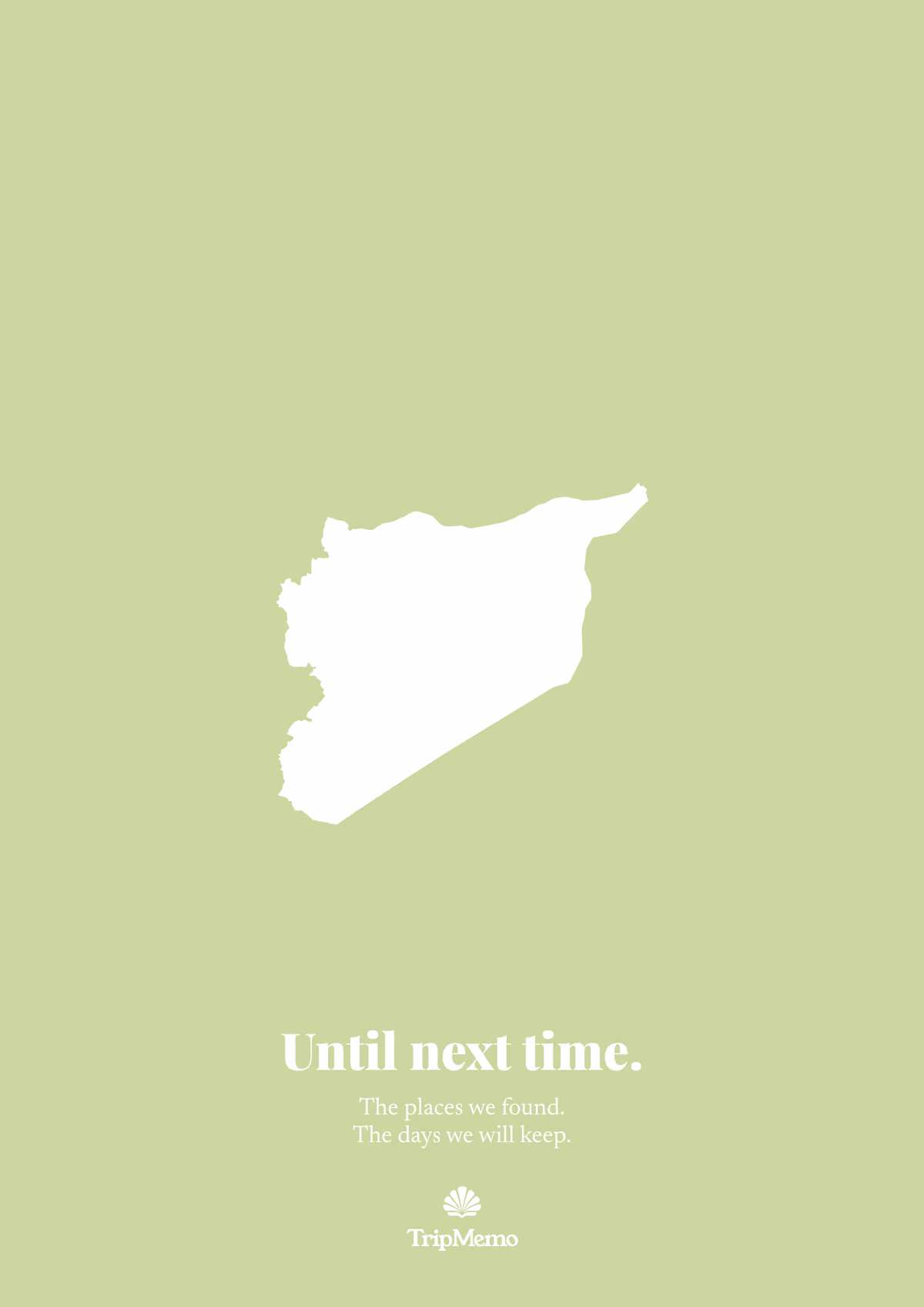 Back of the Syria photo book: an outline of Syria above the words "Until next time." and the TripMemo mark