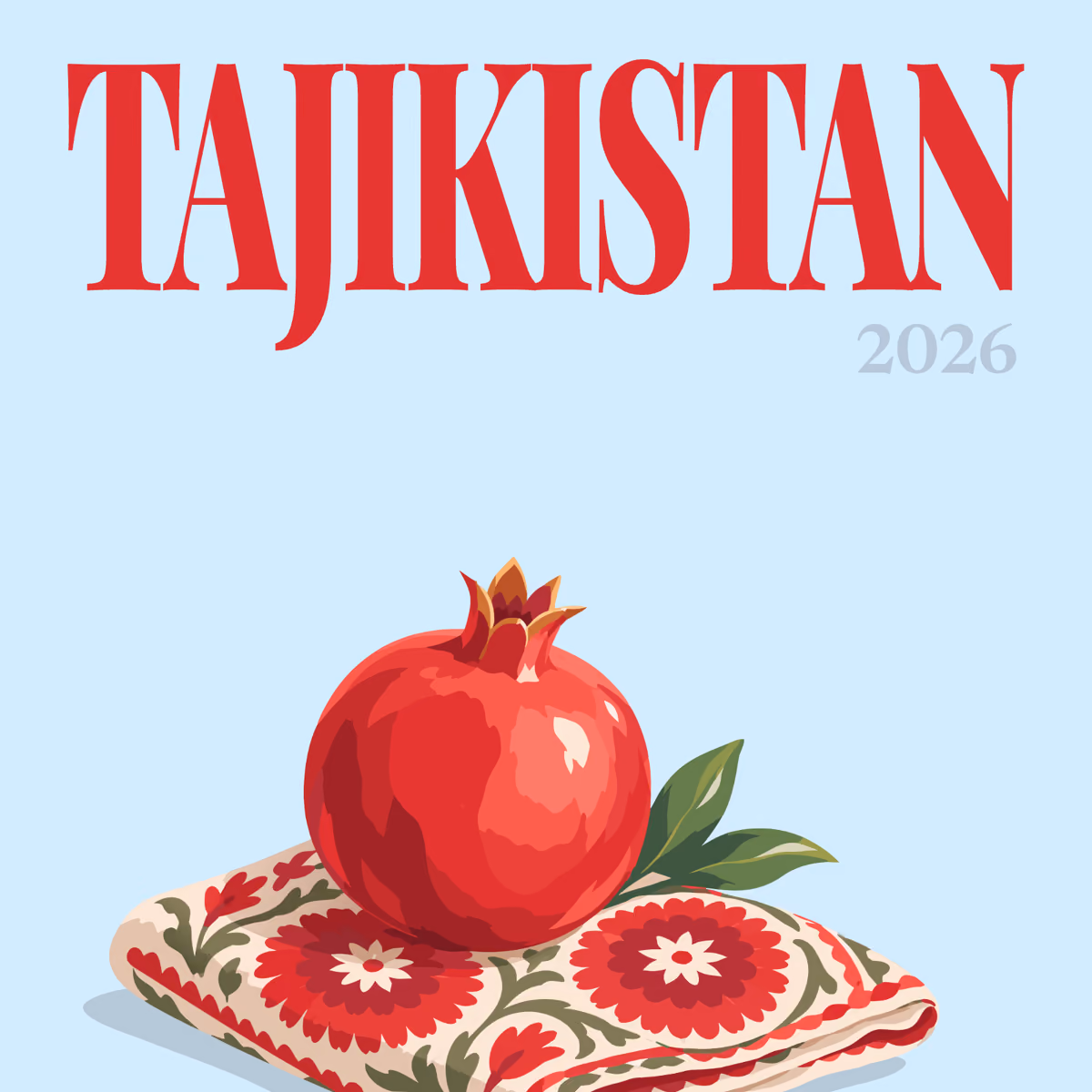 Tajikistan illustrated square photo book cover with the pomegranate on suzani artwork