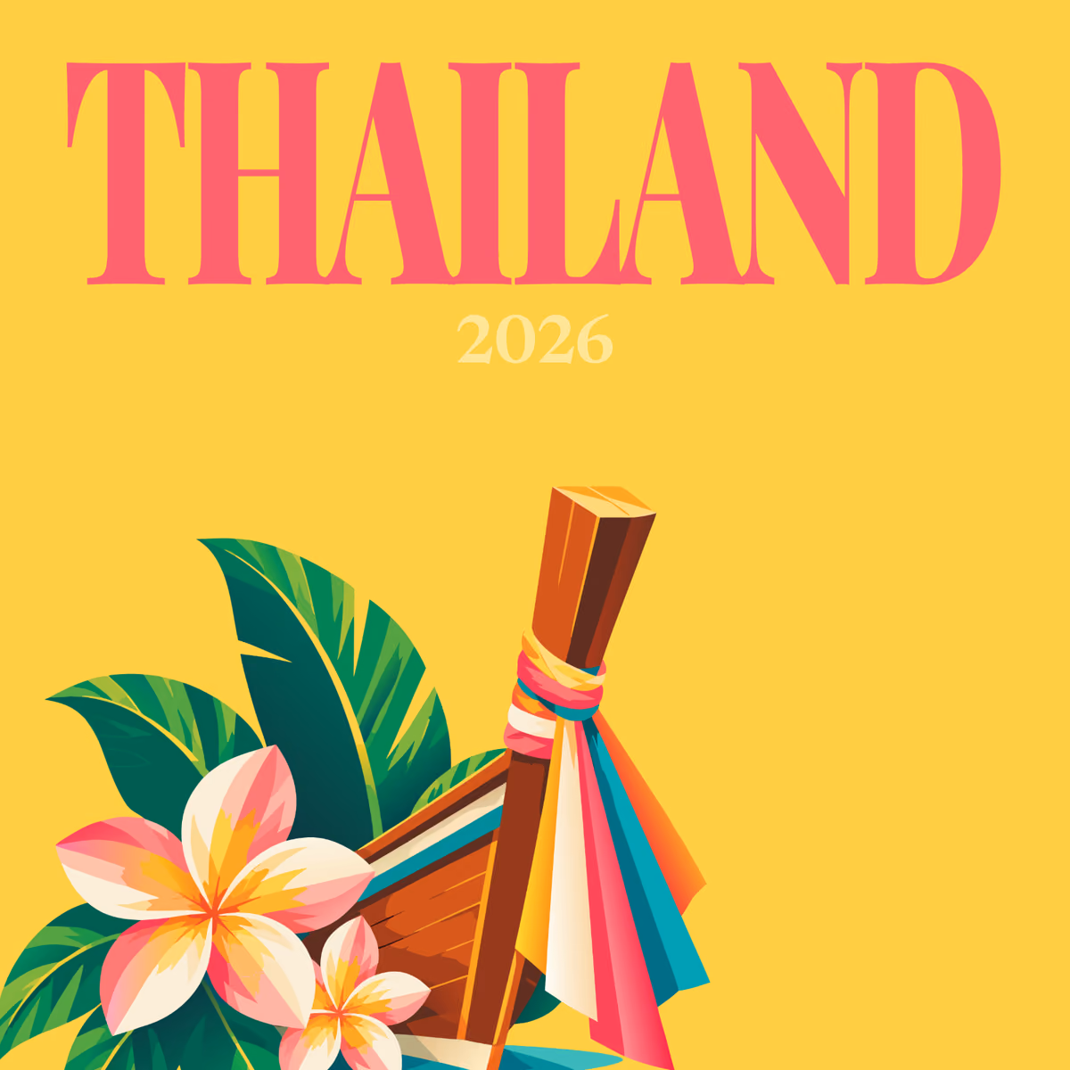 Thailand illustrated square photo book cover with the longtail boat artwork