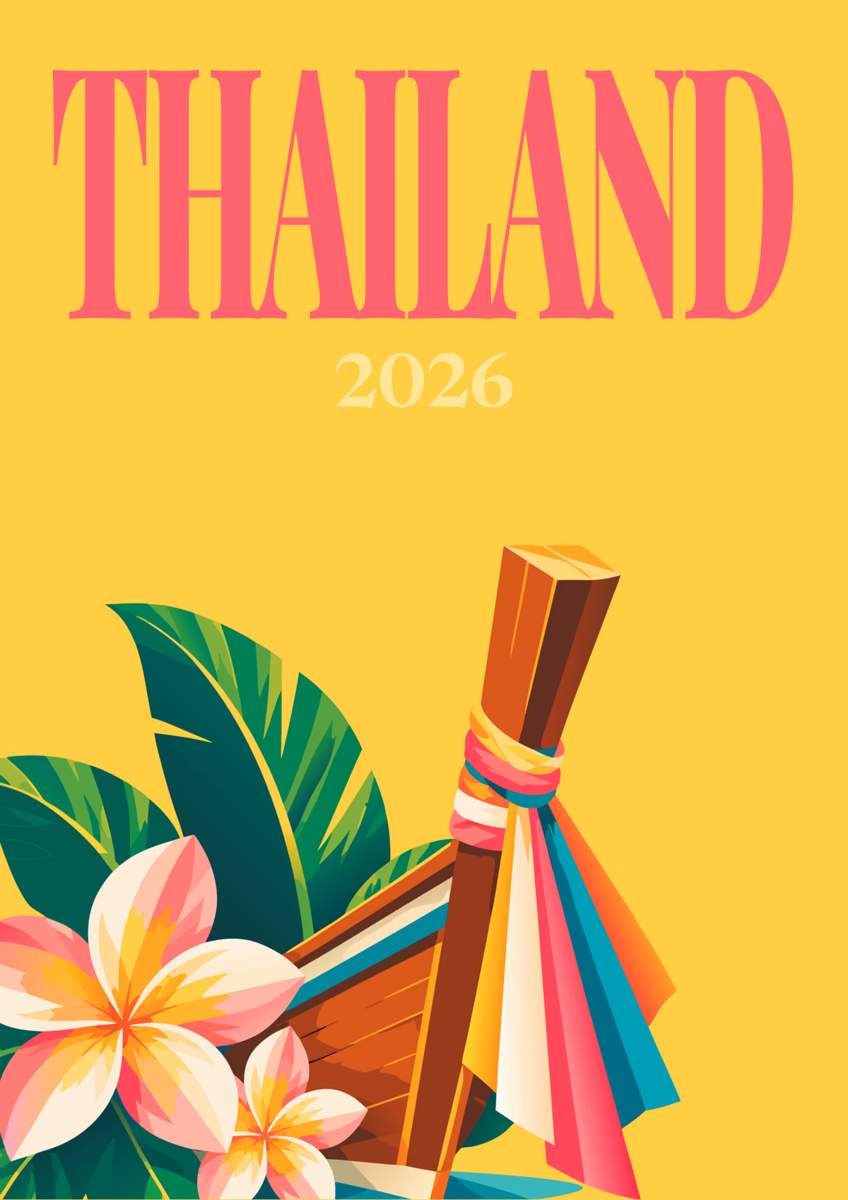 Thailand illustrated travel photo book cover with the longtail boat artwork