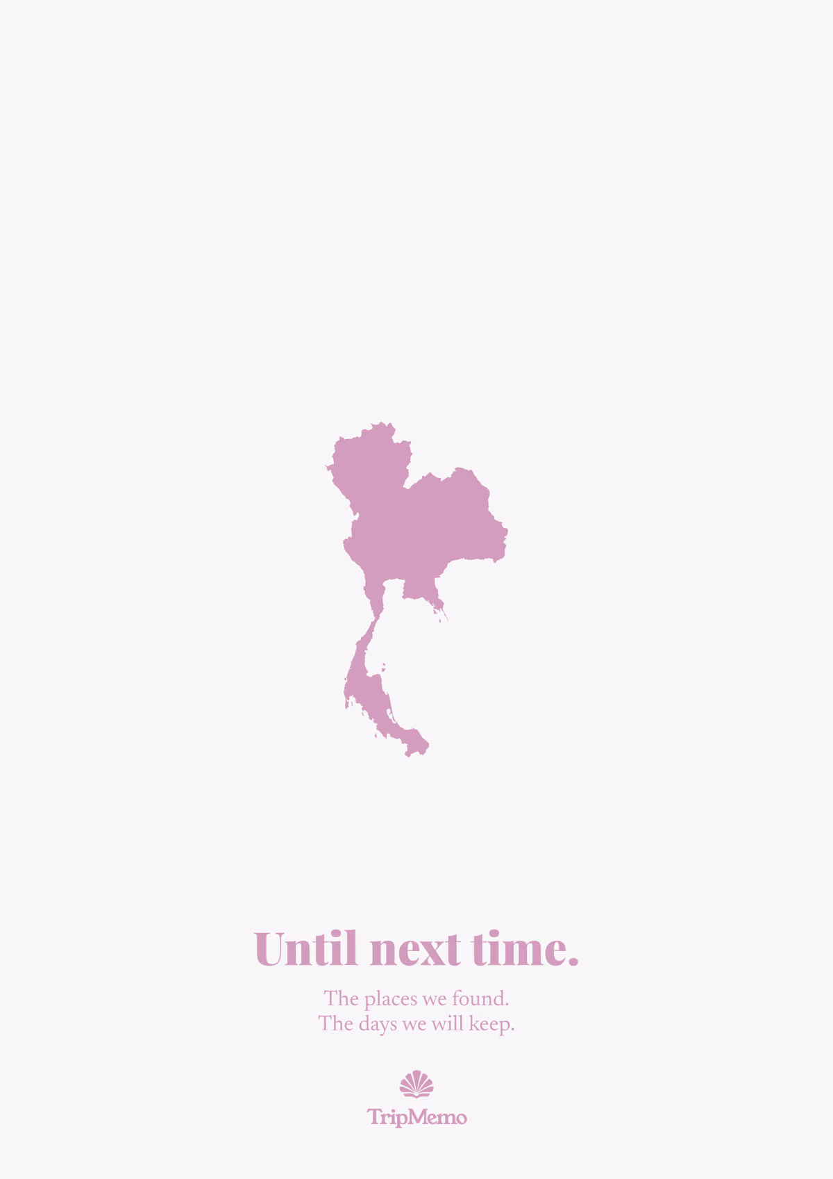 Back of the Thailand photo book: an outline of Thailand above the words "Until next time." and the TripMemo mark