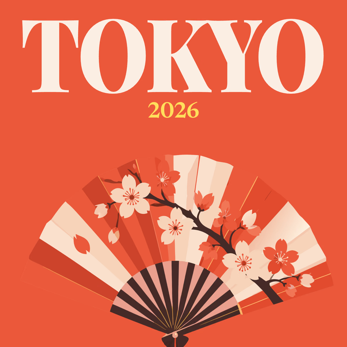 Tokyo illustrated square photo book cover with the sakura fan artwork