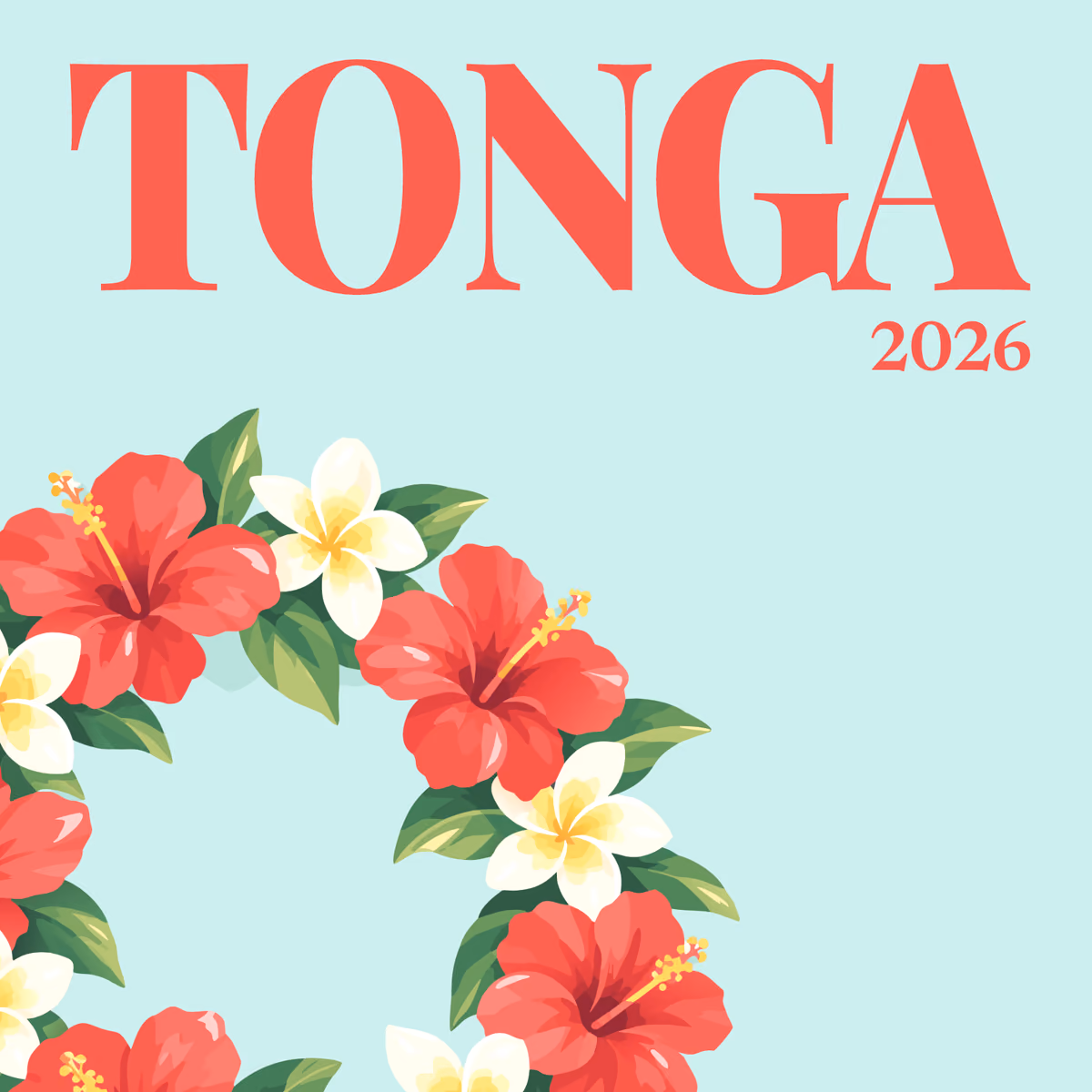 Tonga illustrated square photo book cover with the flower lei artwork