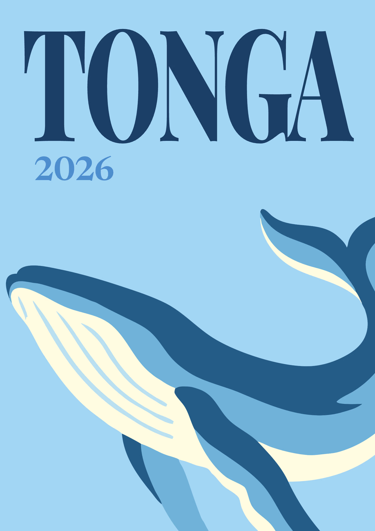 Tonga illustrated travel photo book cover with a humpback whale on pale blue