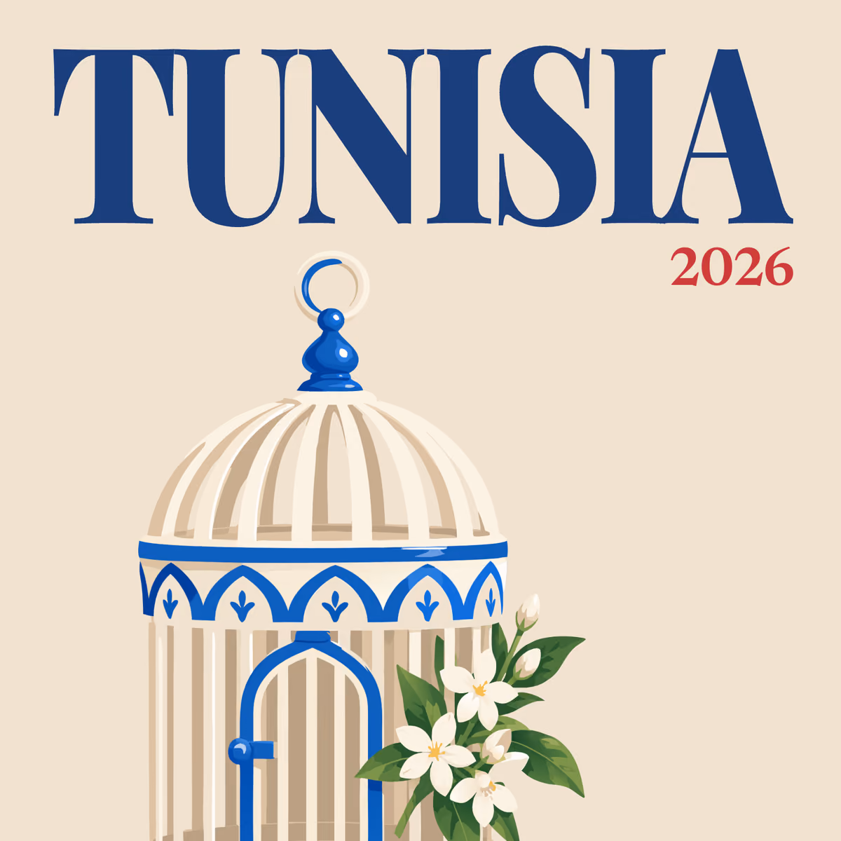 Tunisia illustrated square photo book cover with the birdcage artwork
