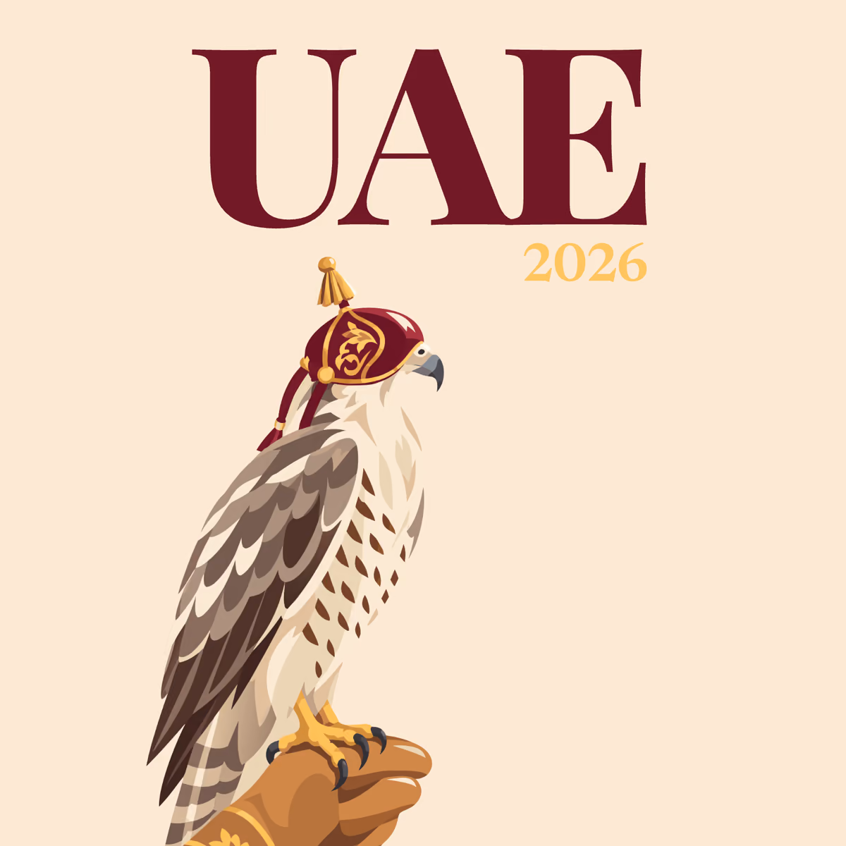 UAE illustrated square photo book cover with the Emirati falcon artwork