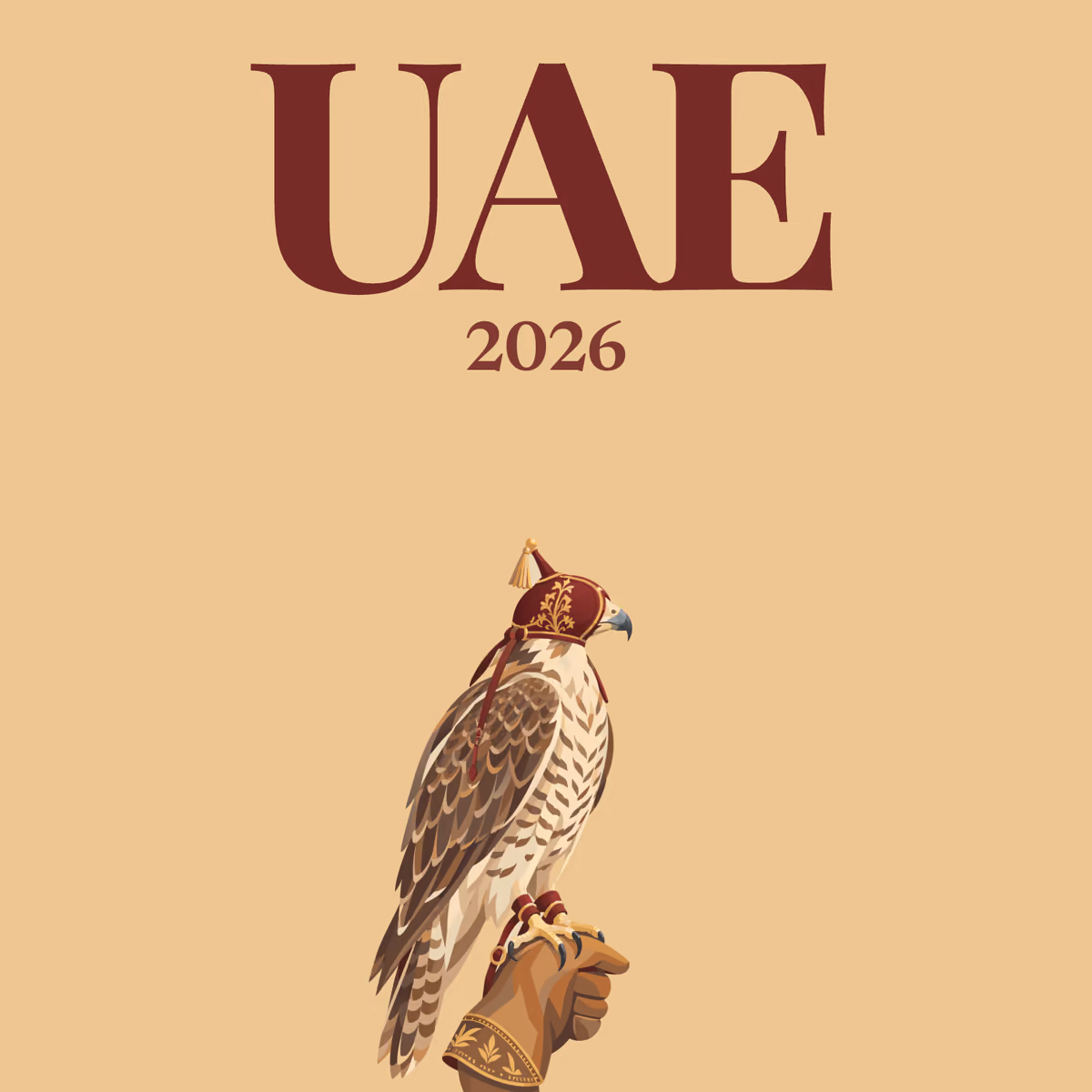 UAE illustrated square photo book cover with the Emirati falcon artwork
