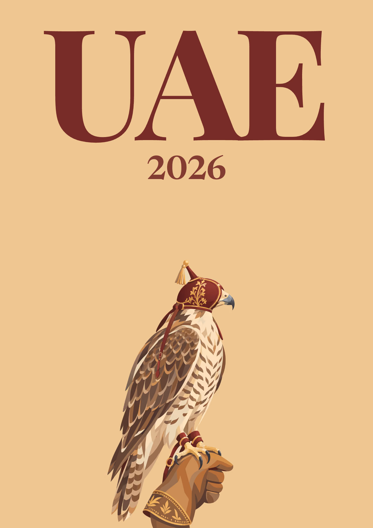 UAE illustrated travel photo book cover with the Emirati falcon artwork