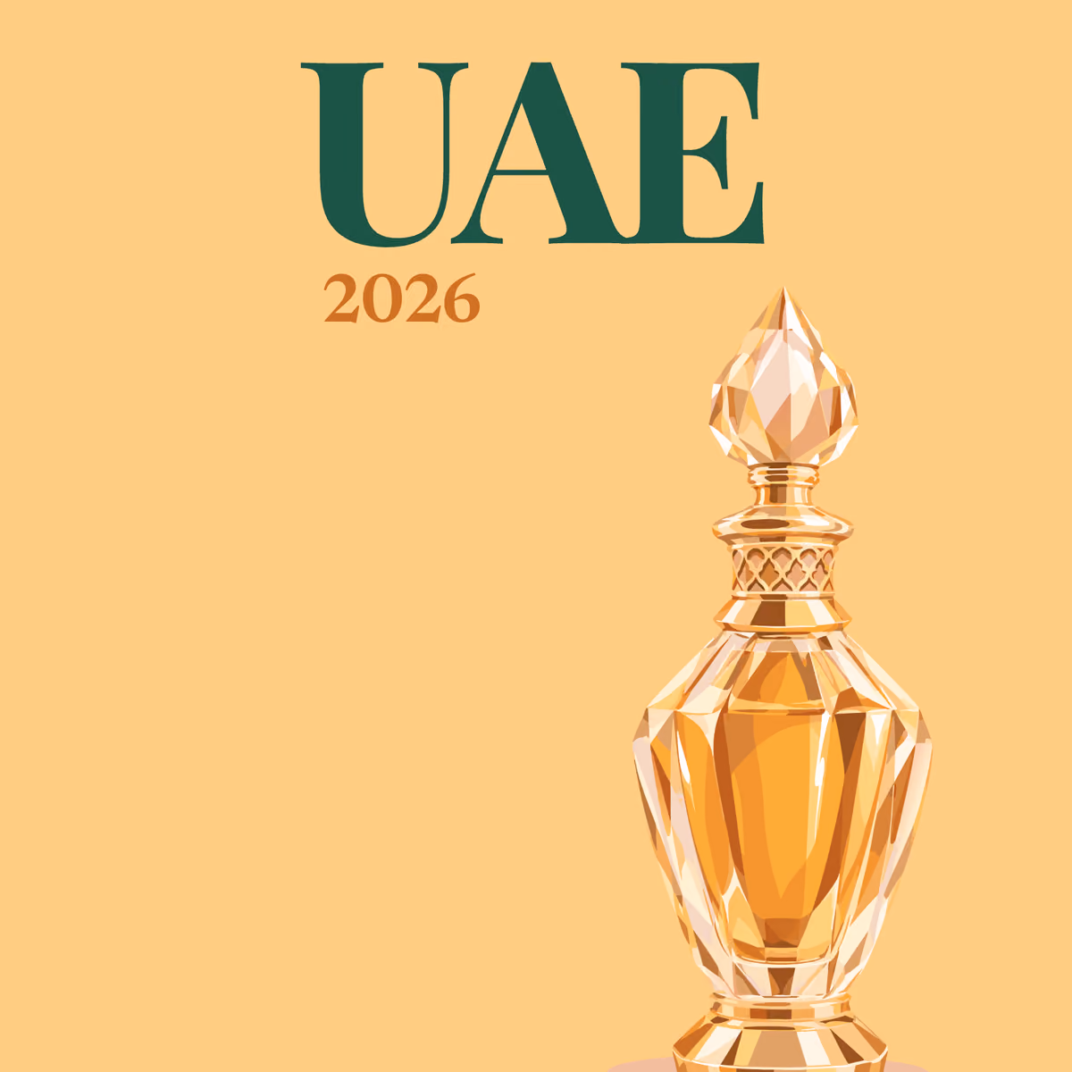 UAE illustrated square photo book cover with the oud perfume artwork