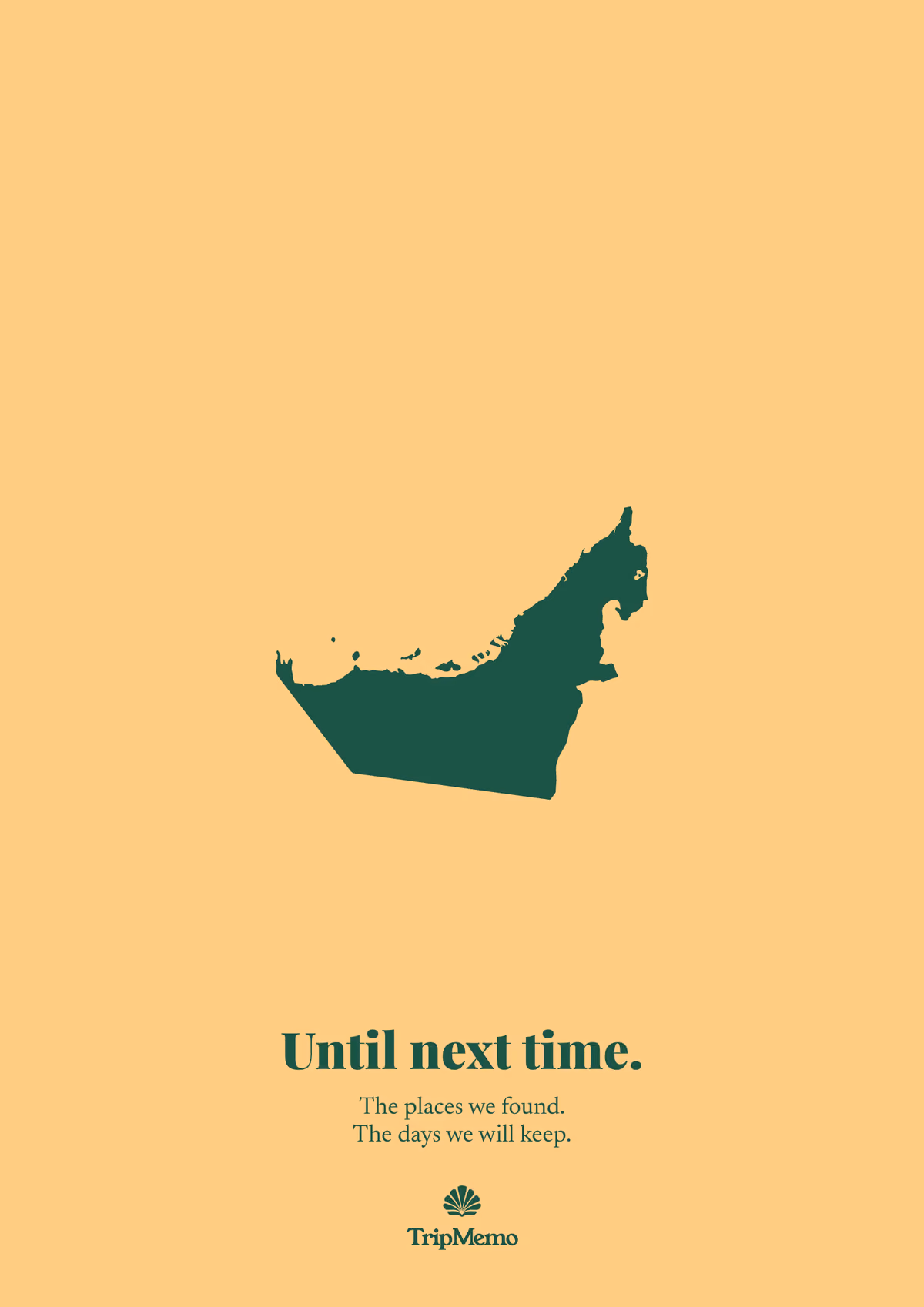Back of the UAE photo book: an outline of the United Arab Emirates above the words "Until next time." and the TripMemo mark