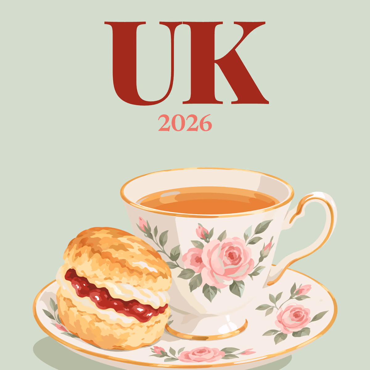 UK illustrated square photo book cover with the afternoon tea artwork