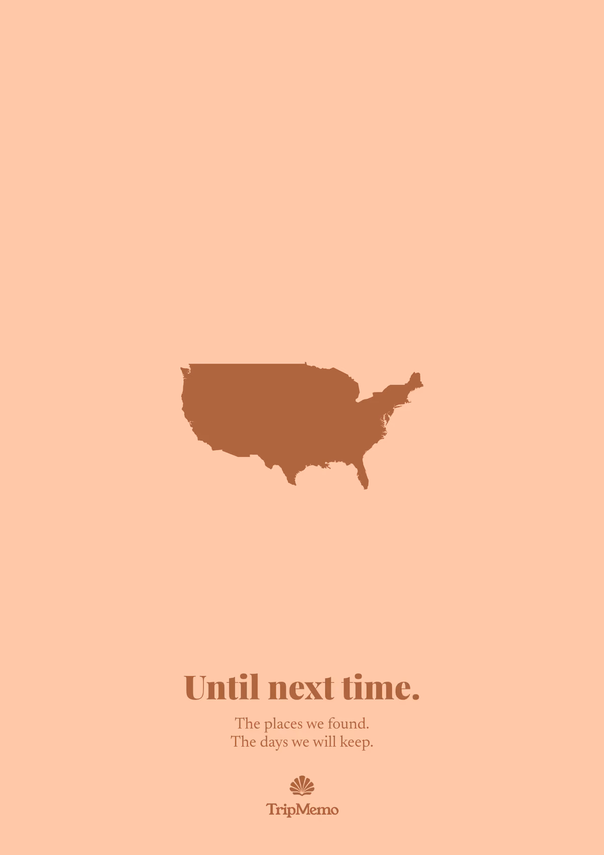 Back of the Alabama photo book: an outline of the United States above the words "Until next time." and the TripMemo mark