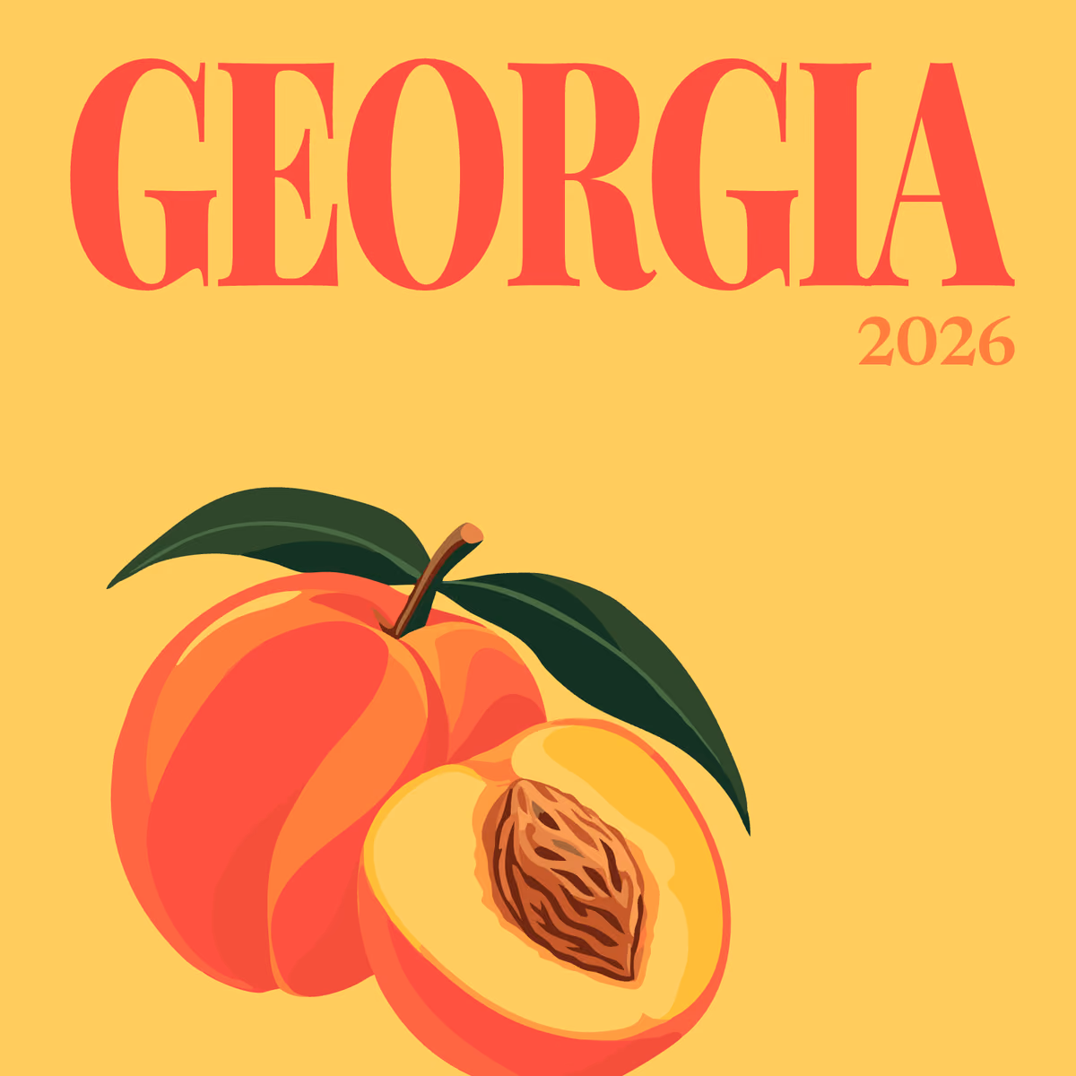 Georgia illustrated square photo book cover with a peach on yellow