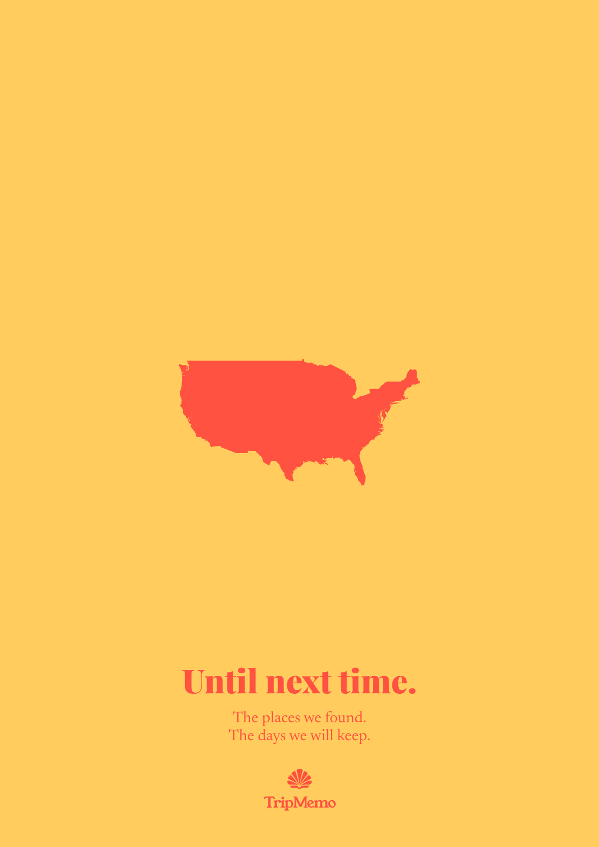 Back of the Georgia photo book: an outline of the United States above the words "Until next time." and the TripMemo mark
