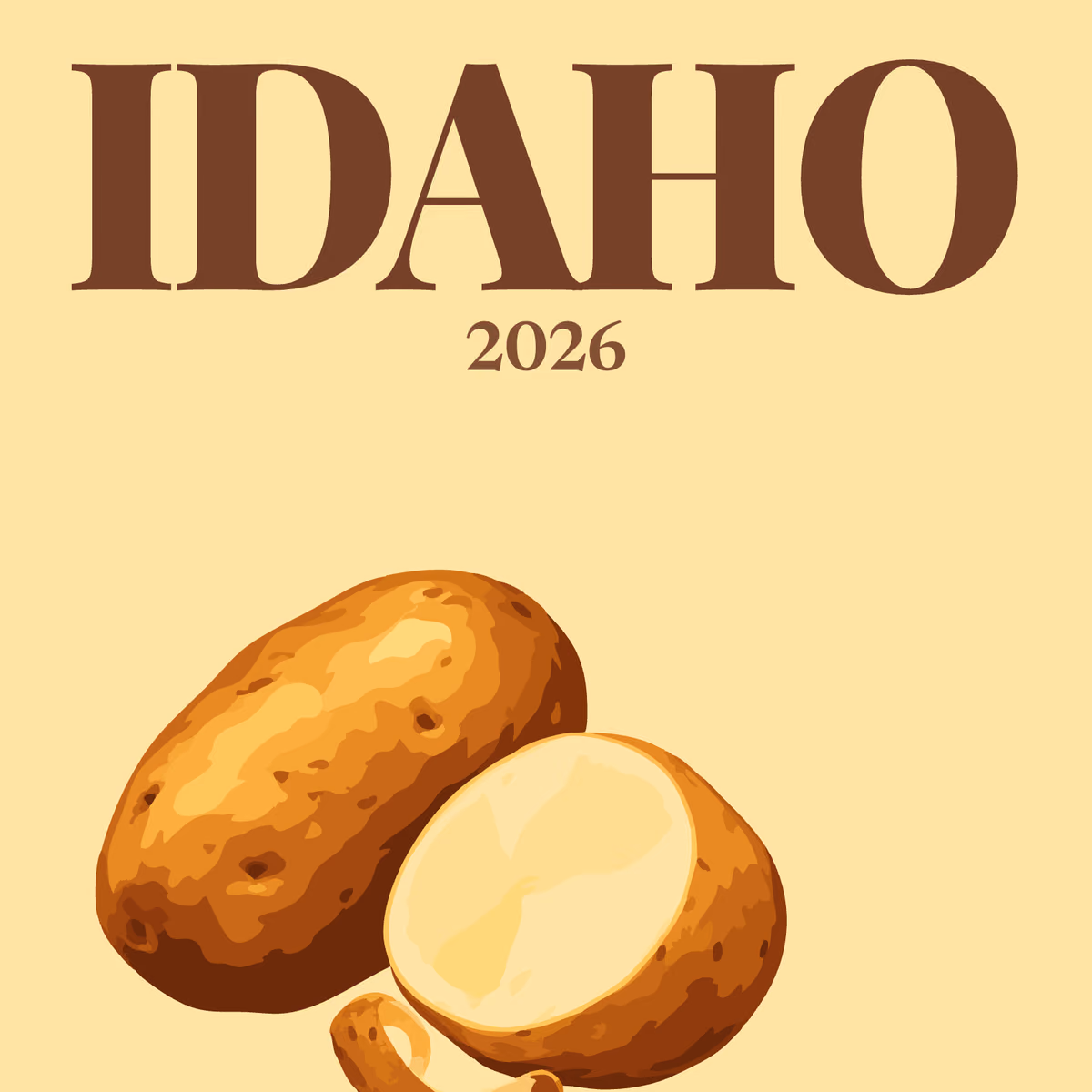 Idaho illustrated square photo book cover with potatoes on pale yellow