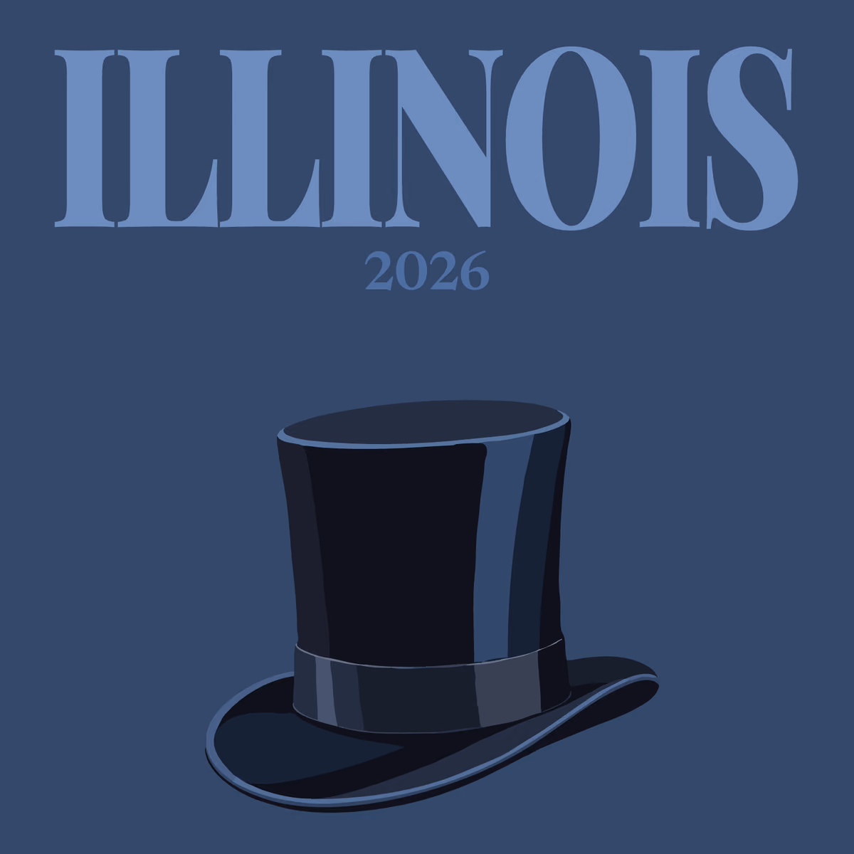 Illinois illustrated square photo book cover with a black top hat on navy