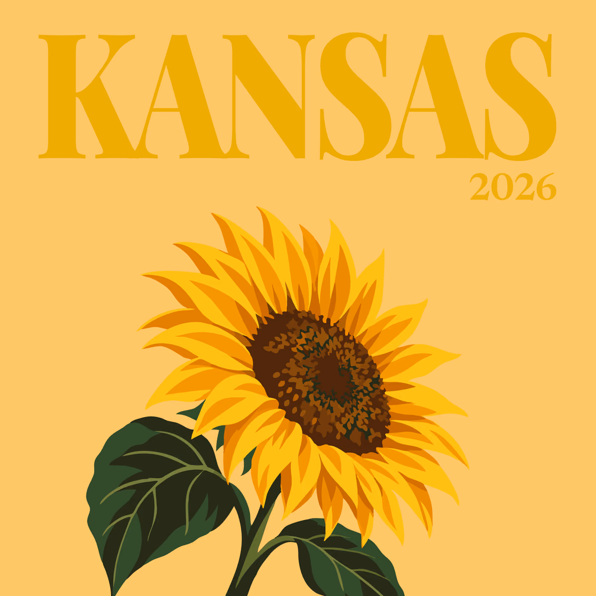 Kansas illustrated square photo book cover with a sunflower on yellow