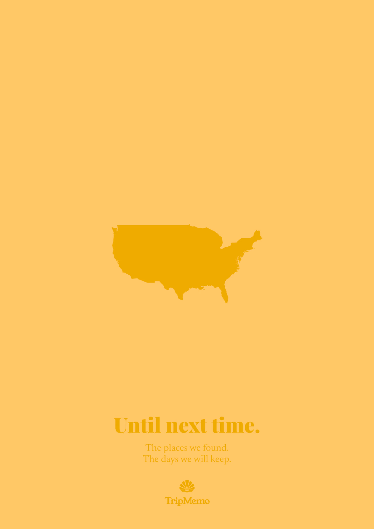 Back of the Kansas photo book: an outline of the United States above the words "Until next time." and the TripMemo mark