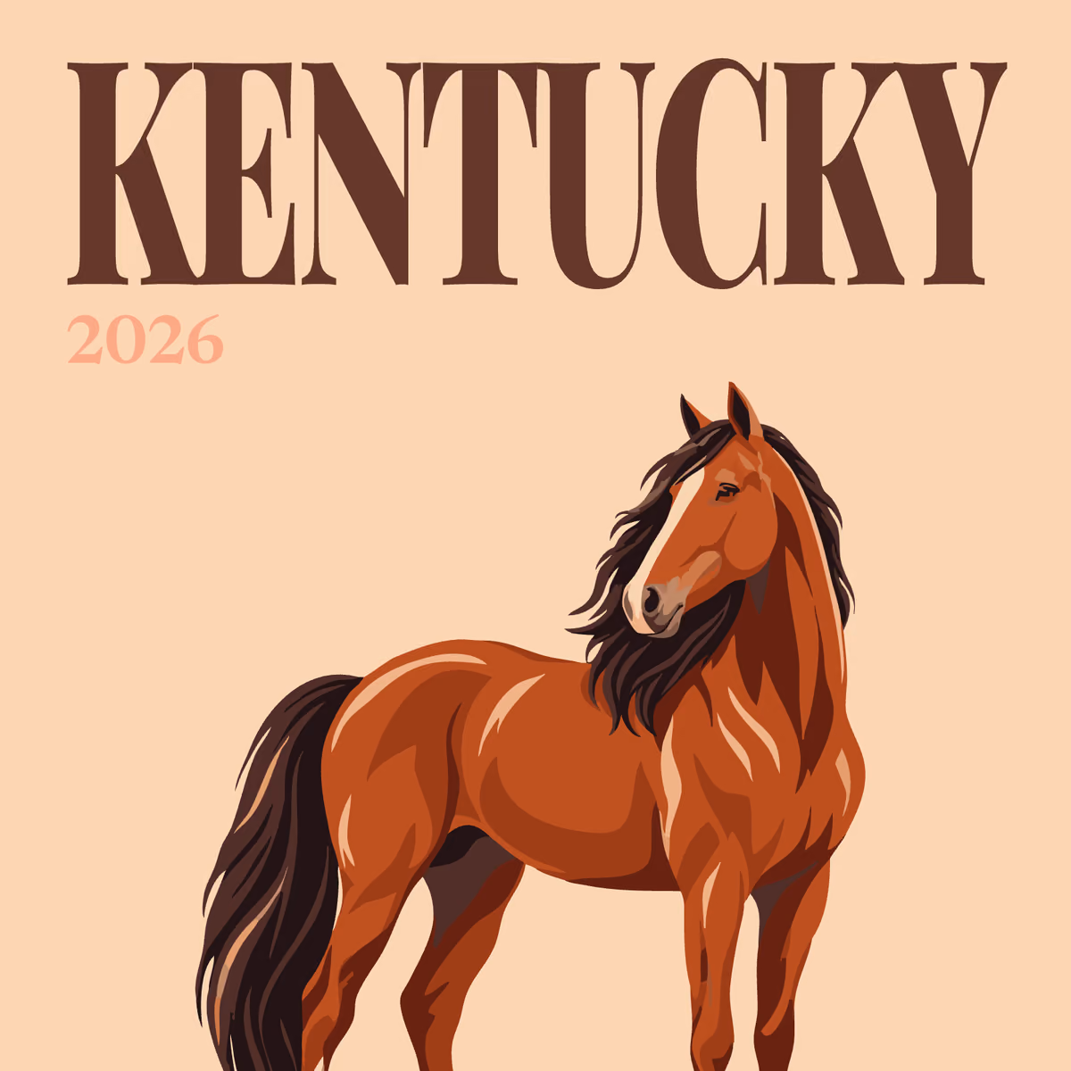 Kentucky illustrated square photo book cover with a chestnut horse on peach