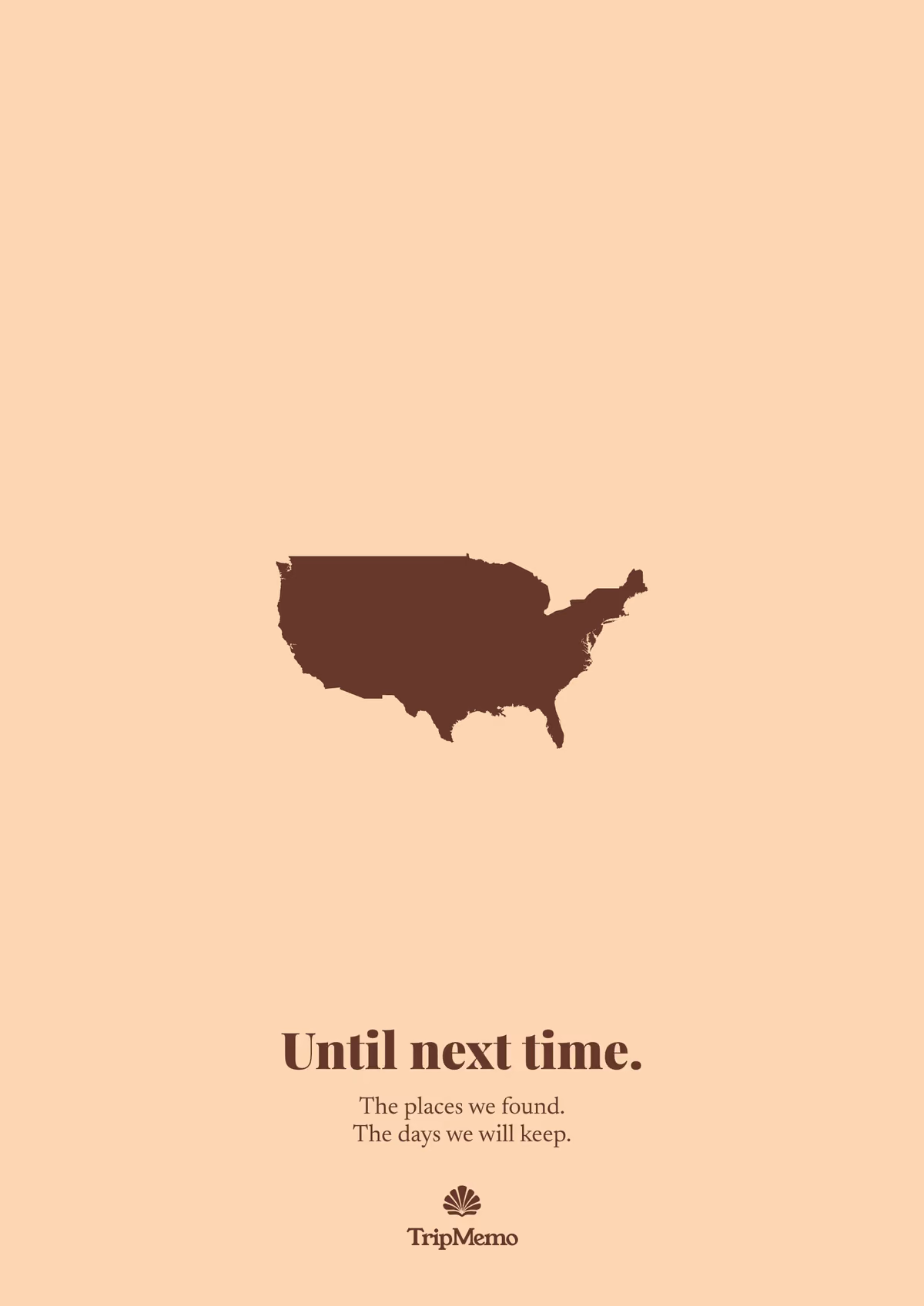 Back of the Kentucky photo book: an outline of the United States above the words "Until next time." and the TripMemo mark