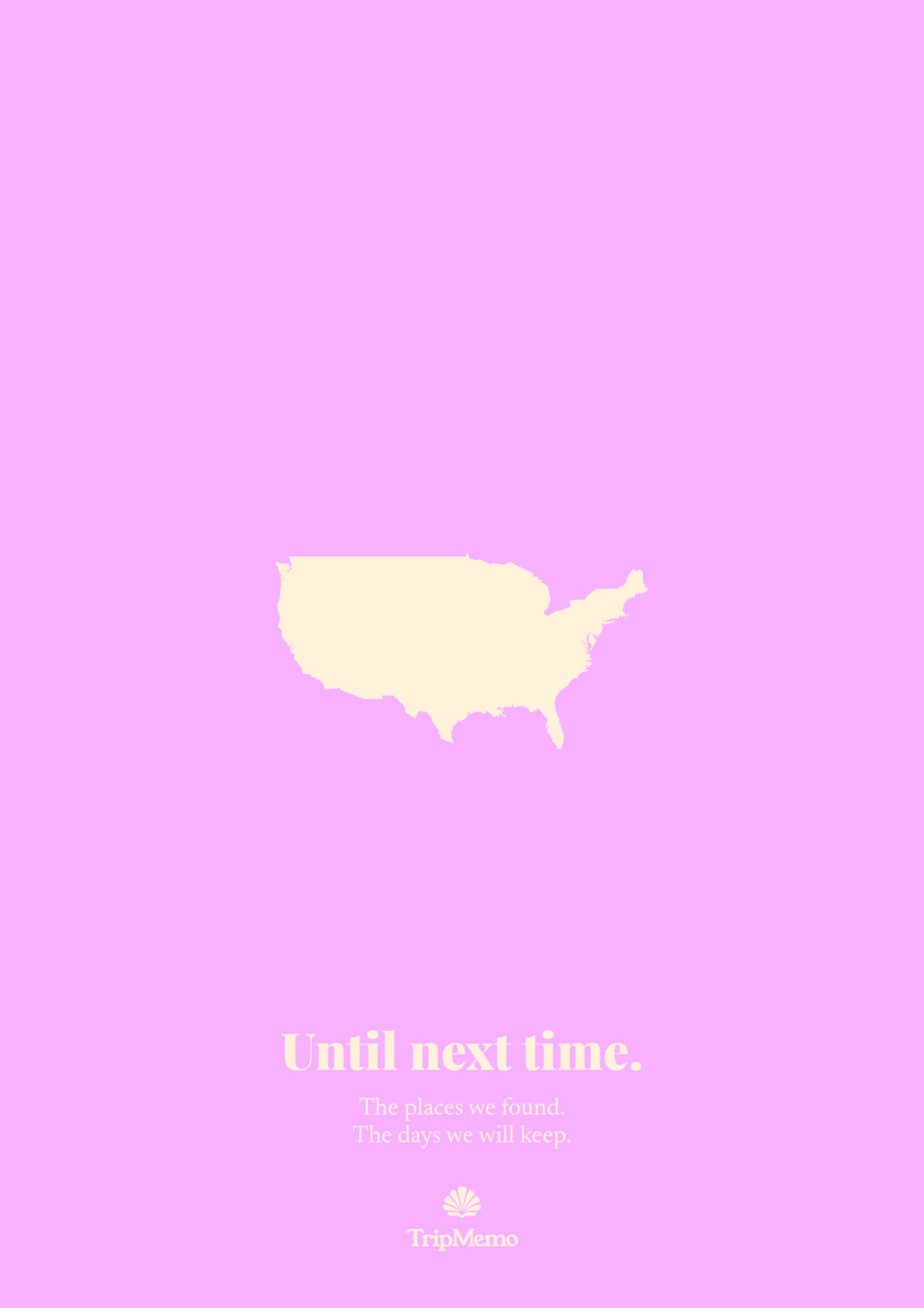 Back of the Louisiana photo book: an outline of the United States above the words "Until next time." and the TripMemo mark