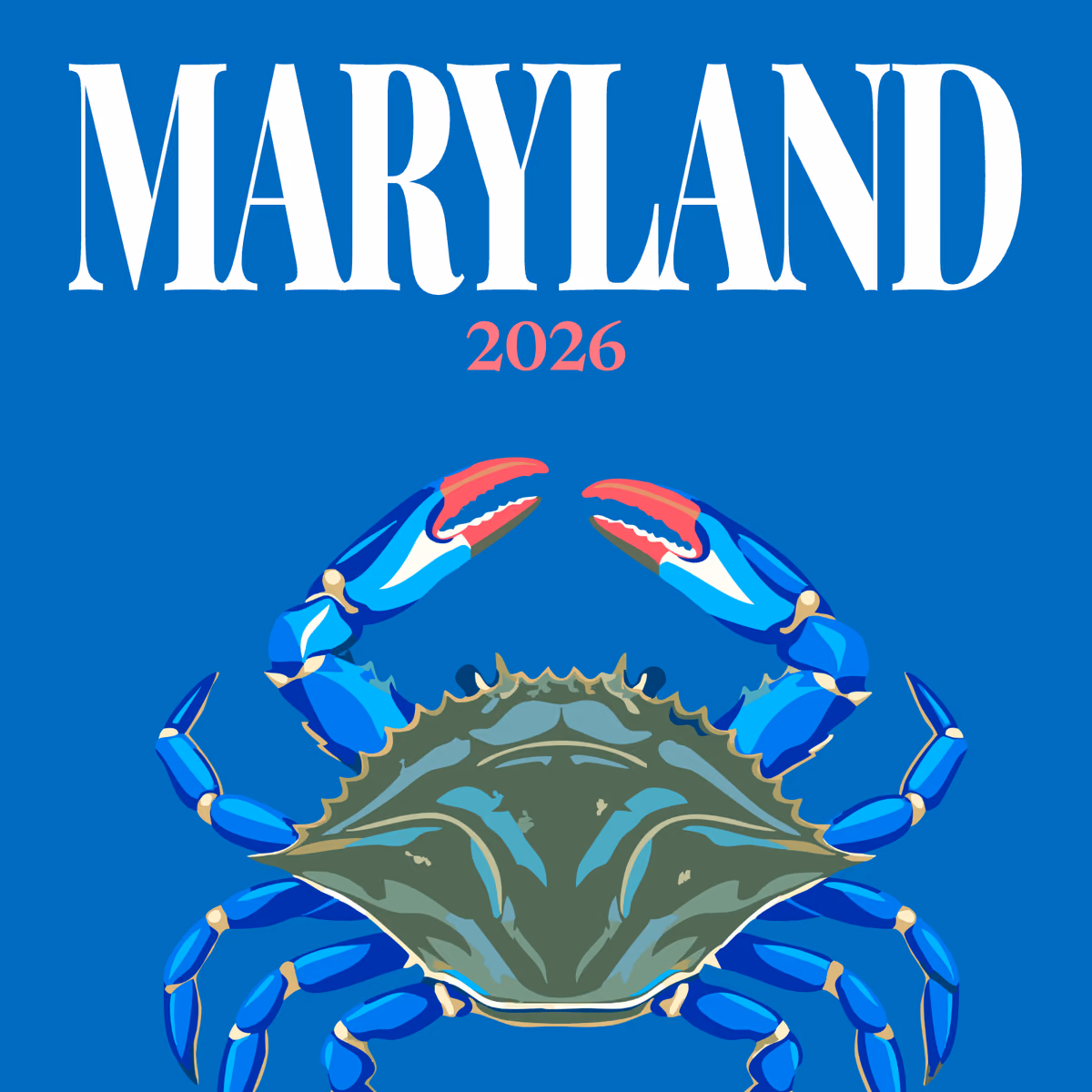 Maryland illustrated square photo book cover with a blue crab on blue