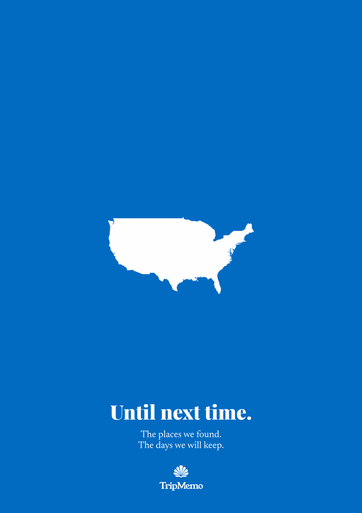 Back of the Maryland photo book: an outline of the United States above the words "Until next time." and the TripMemo mark