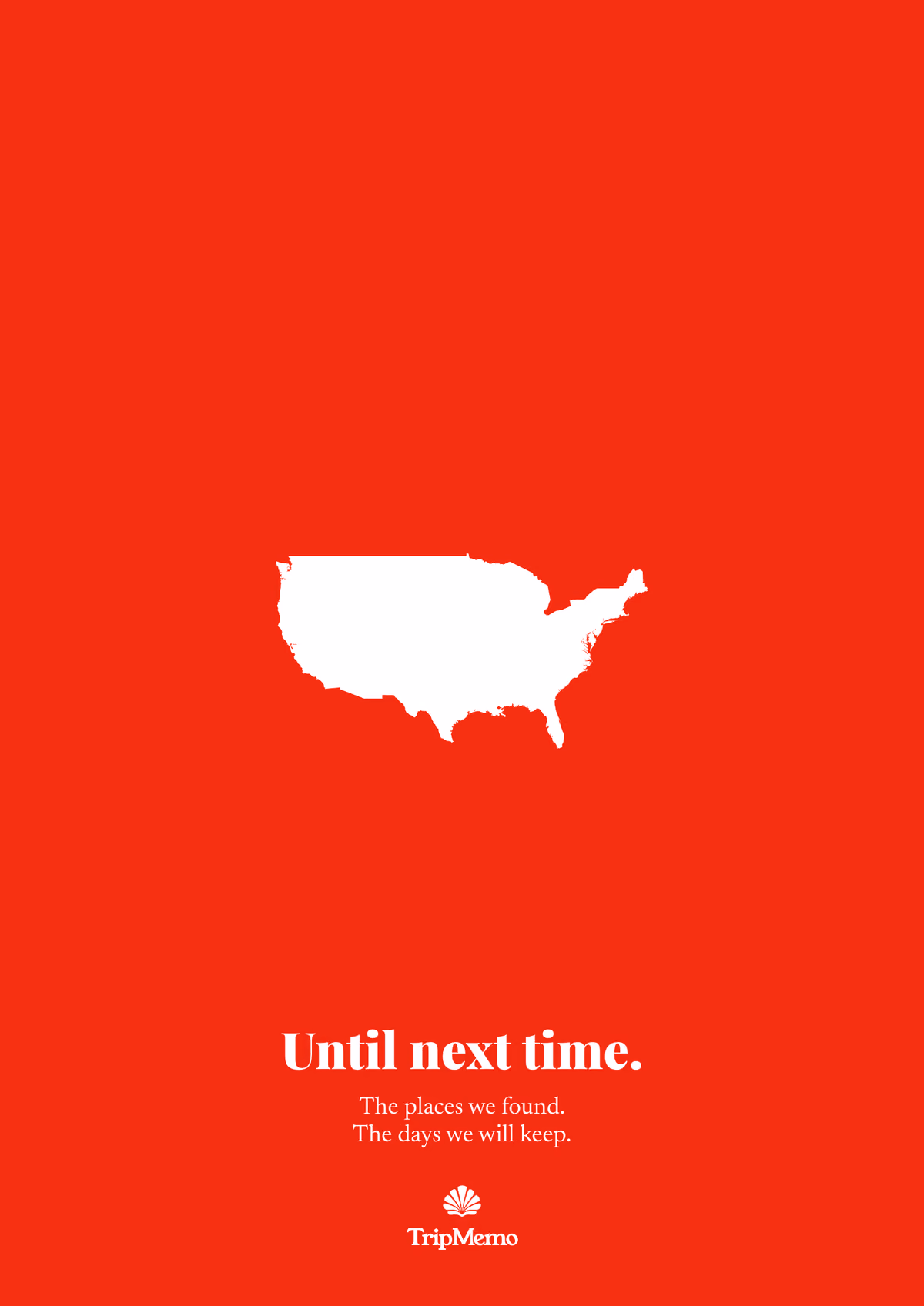 Back of the Maine photo book: an outline of the United States above the words "Until next time." and the TripMemo mark