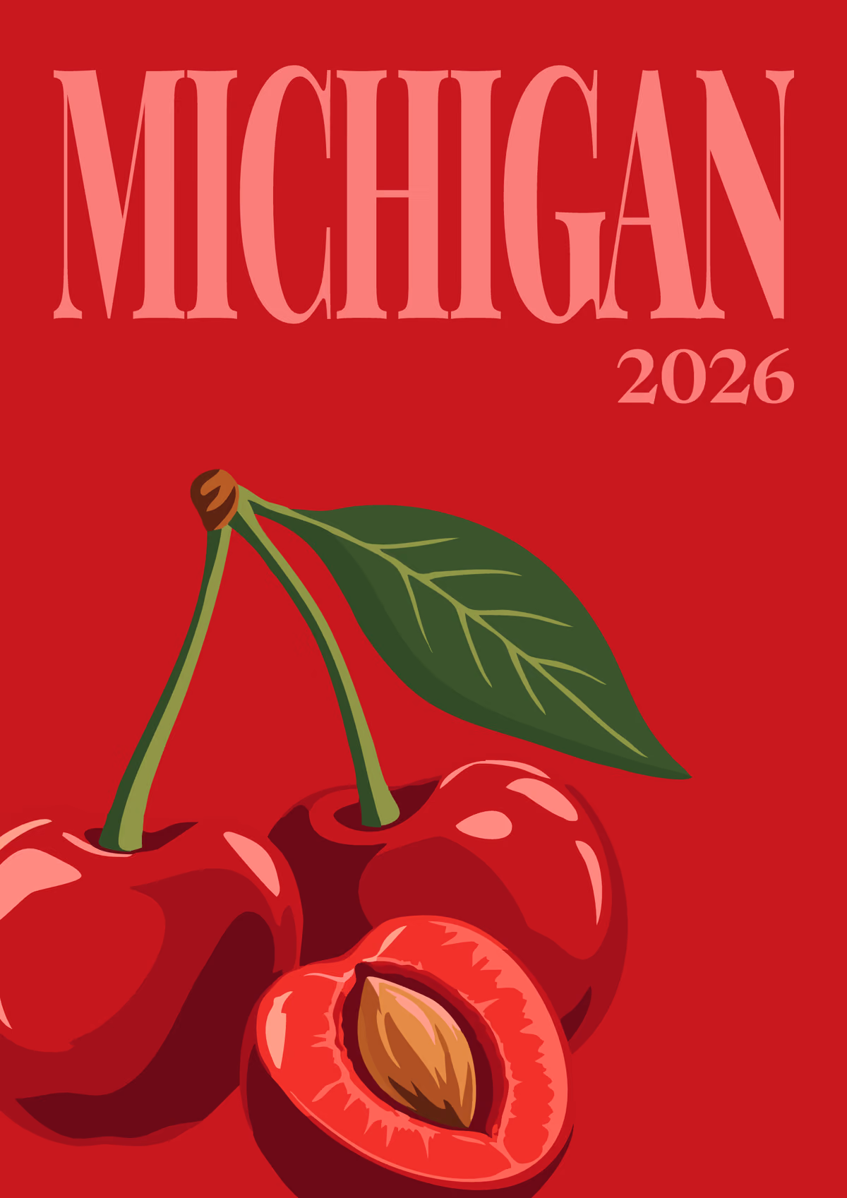 Michigan illustrated travel photo book cover with cherries on red