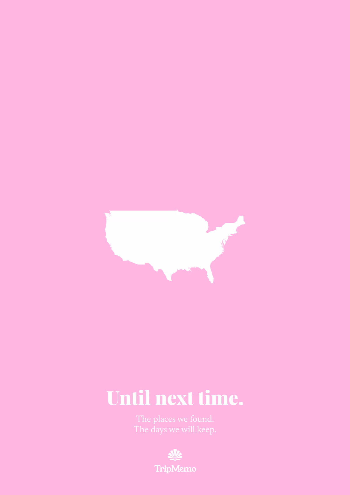 Back of the Missouri photo book: an outline of the United States above the words "Until next time." and the TripMemo mark