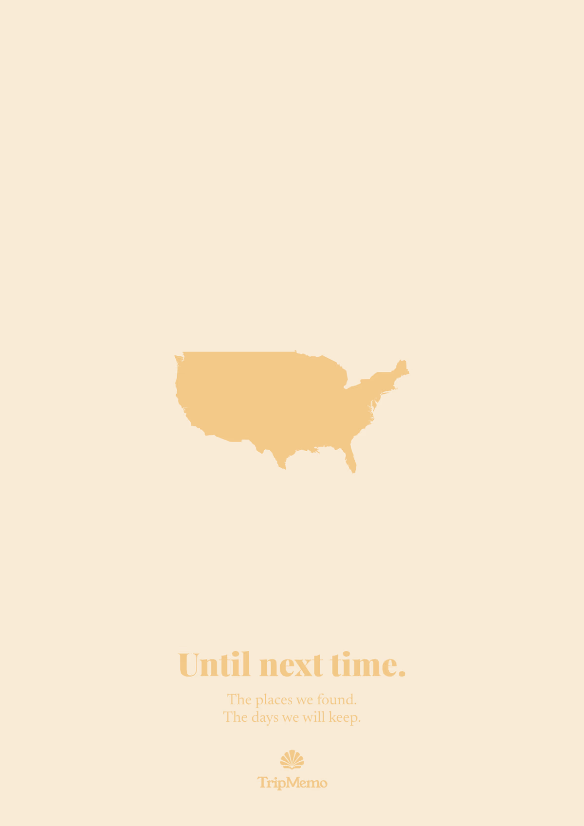 Back of the Mississippi photo book: an outline of the United States above the words "Until next time." and the TripMemo mark