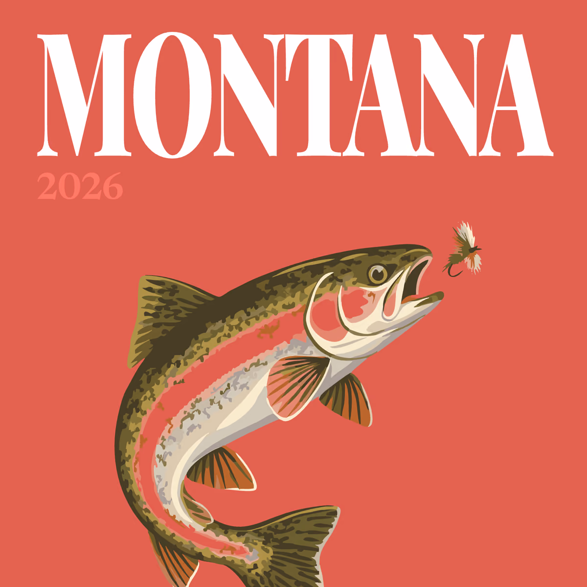 Montana illustrated square photo book cover with a leaping trout on red