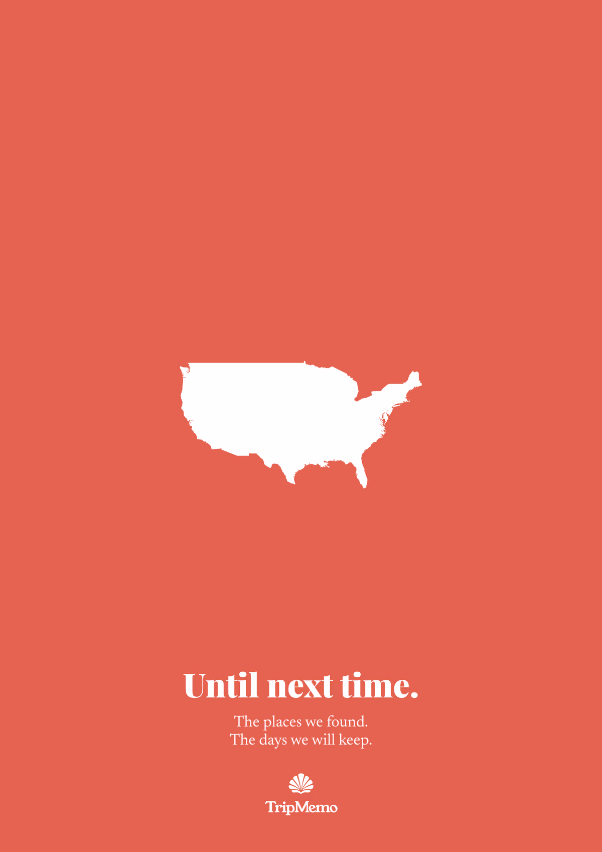 Back of the Montana photo book: an outline of the United States above the words "Until next time." and the TripMemo mark