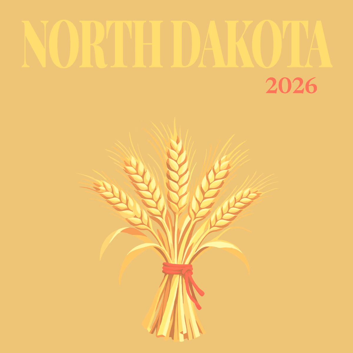 North Dakota illustrated square photo book cover with a sheaf of wheat on gold