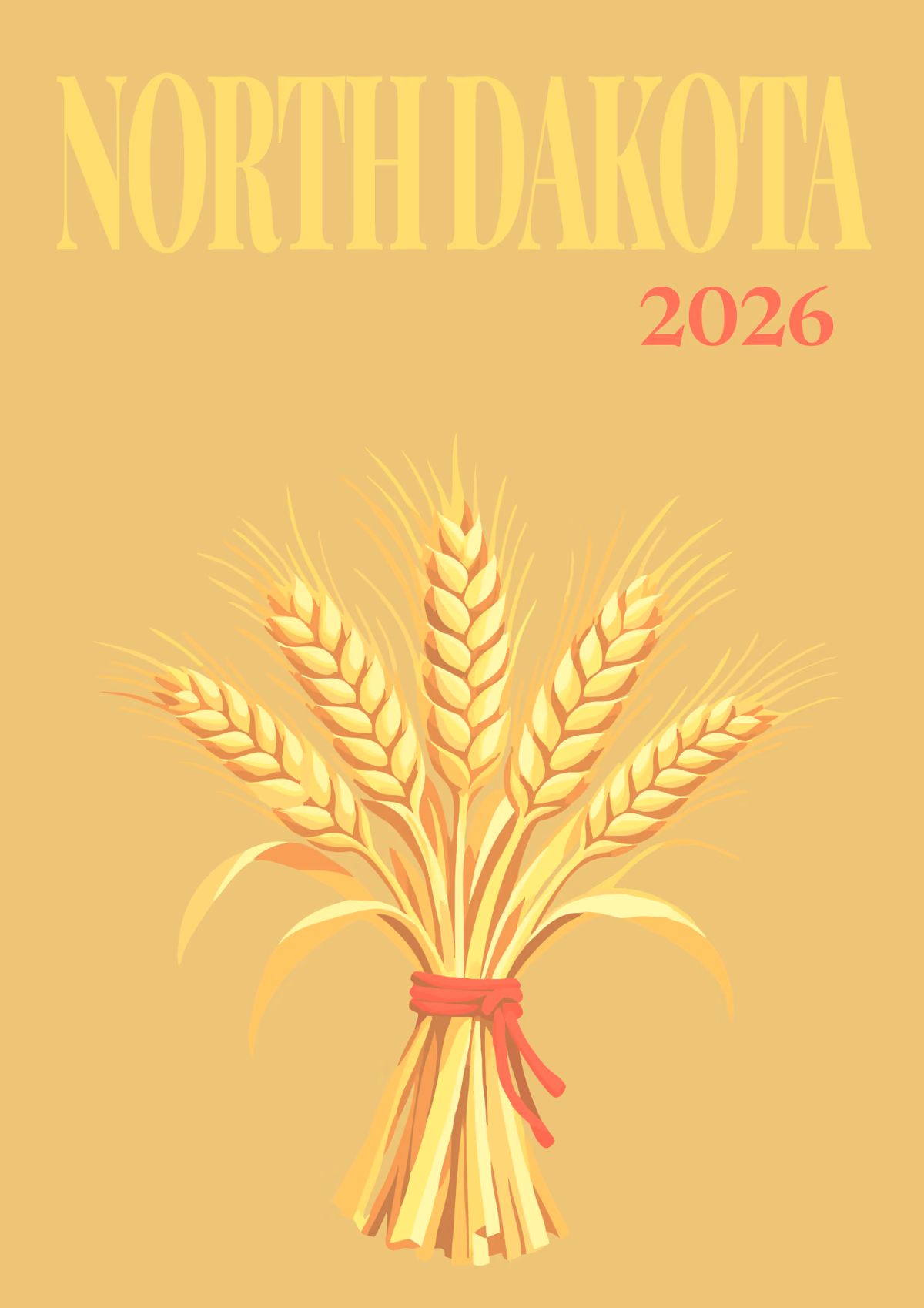 North Dakota illustrated travel photo book cover with a sheaf of wheat on gold