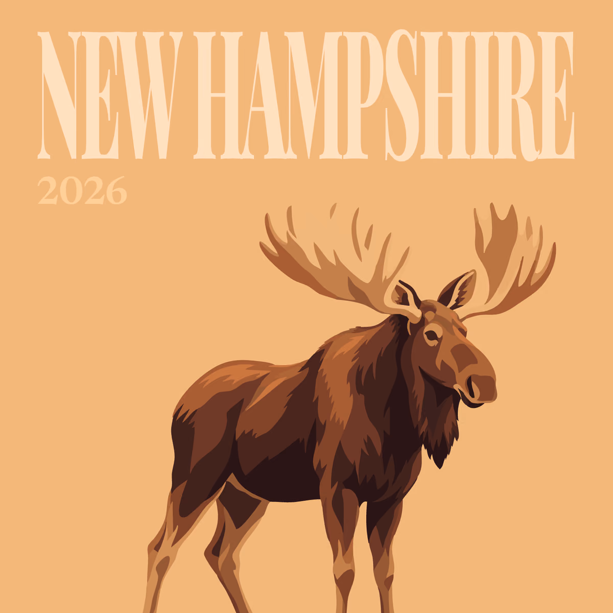 New Hampshire illustrated square photo book cover with a moose on tan