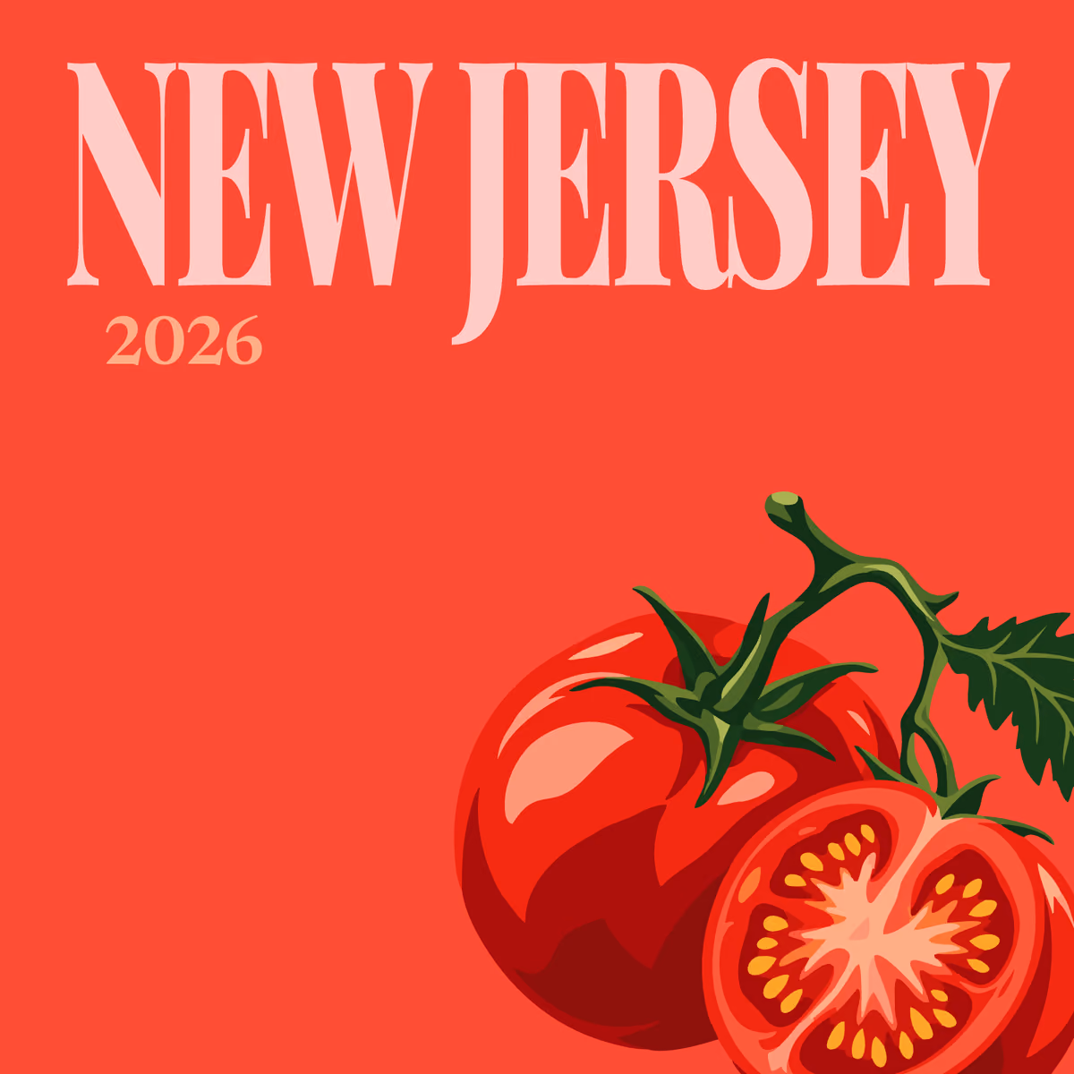 New Jersey illustrated square photo book cover with tomatoes on red
