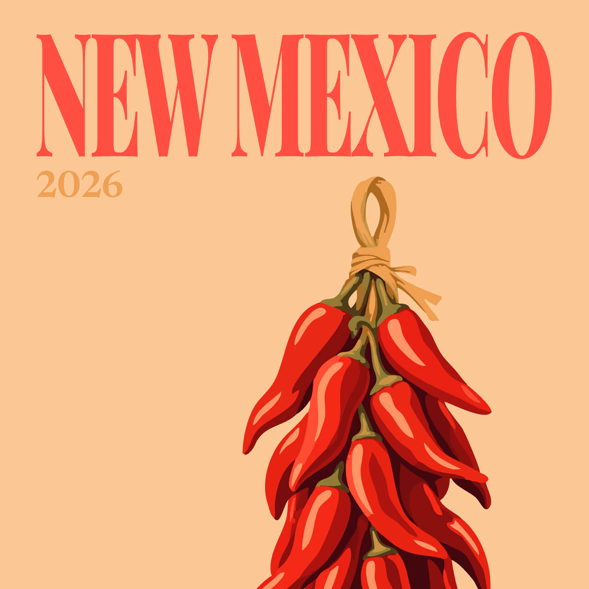 New Mexico illustrated square photo book cover with a string of red chiles on tan