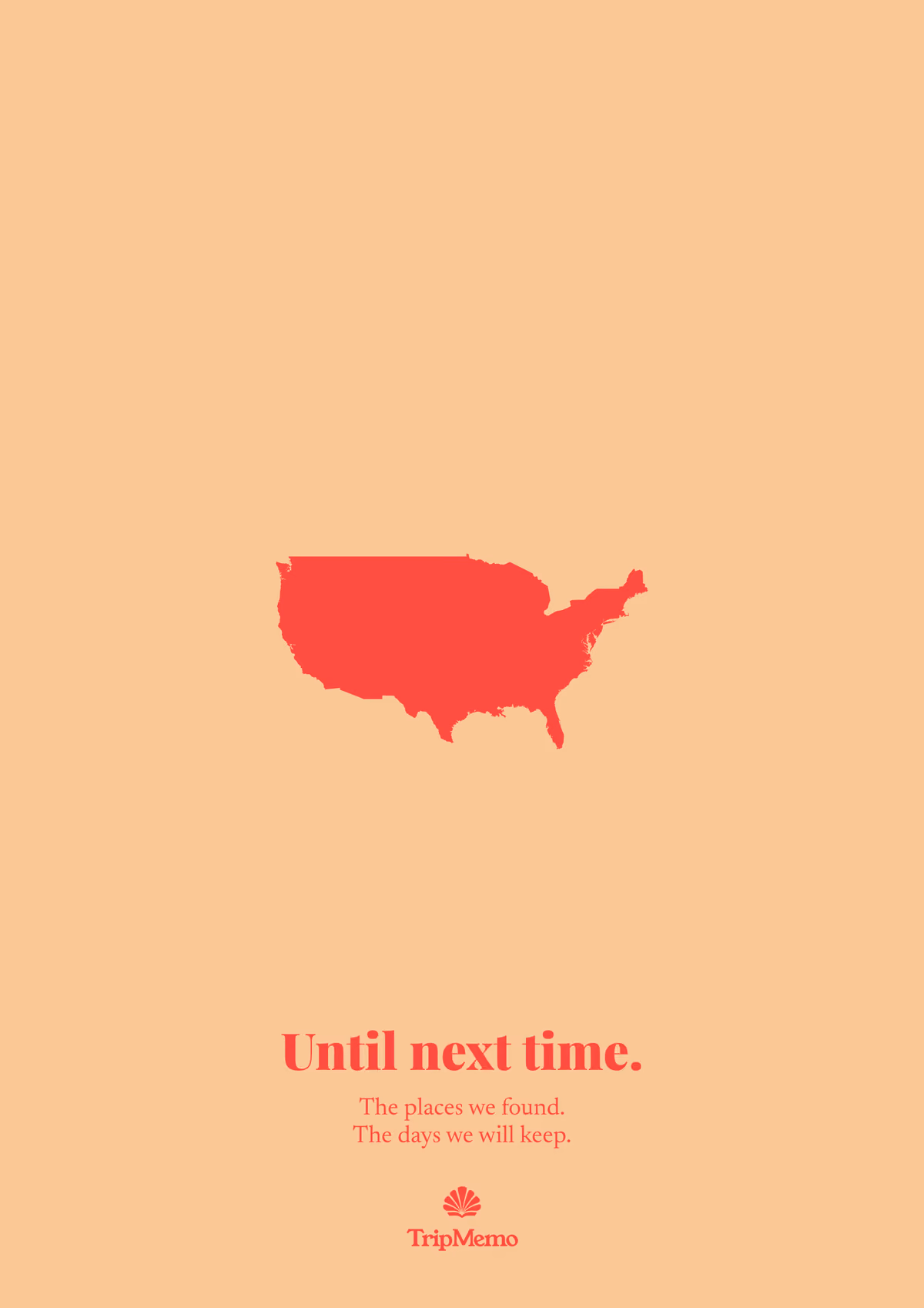 Back of the New Mexico photo book: an outline of the United States above the words "Until next time." and the TripMemo mark