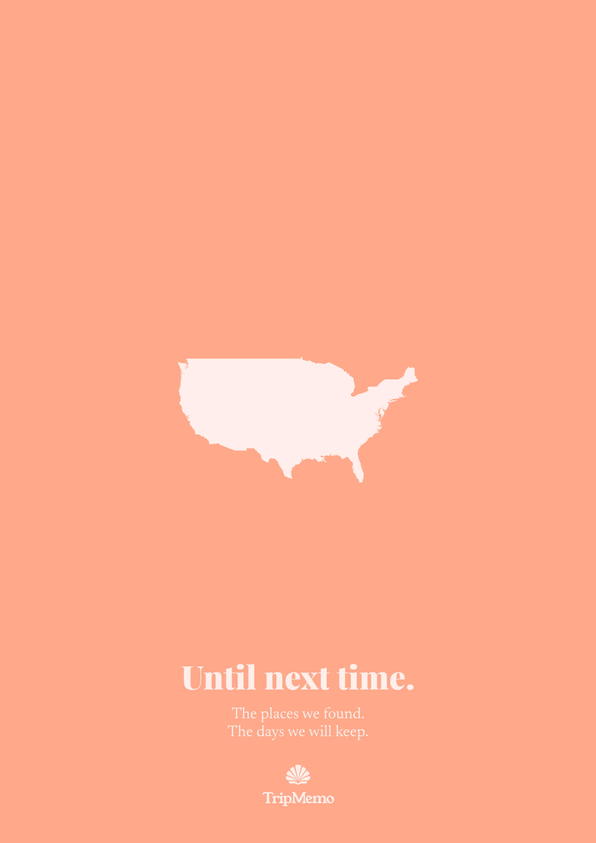 Back of the Oklahoma photo book: an outline of the United States above the words "Until next time." and the TripMemo mark