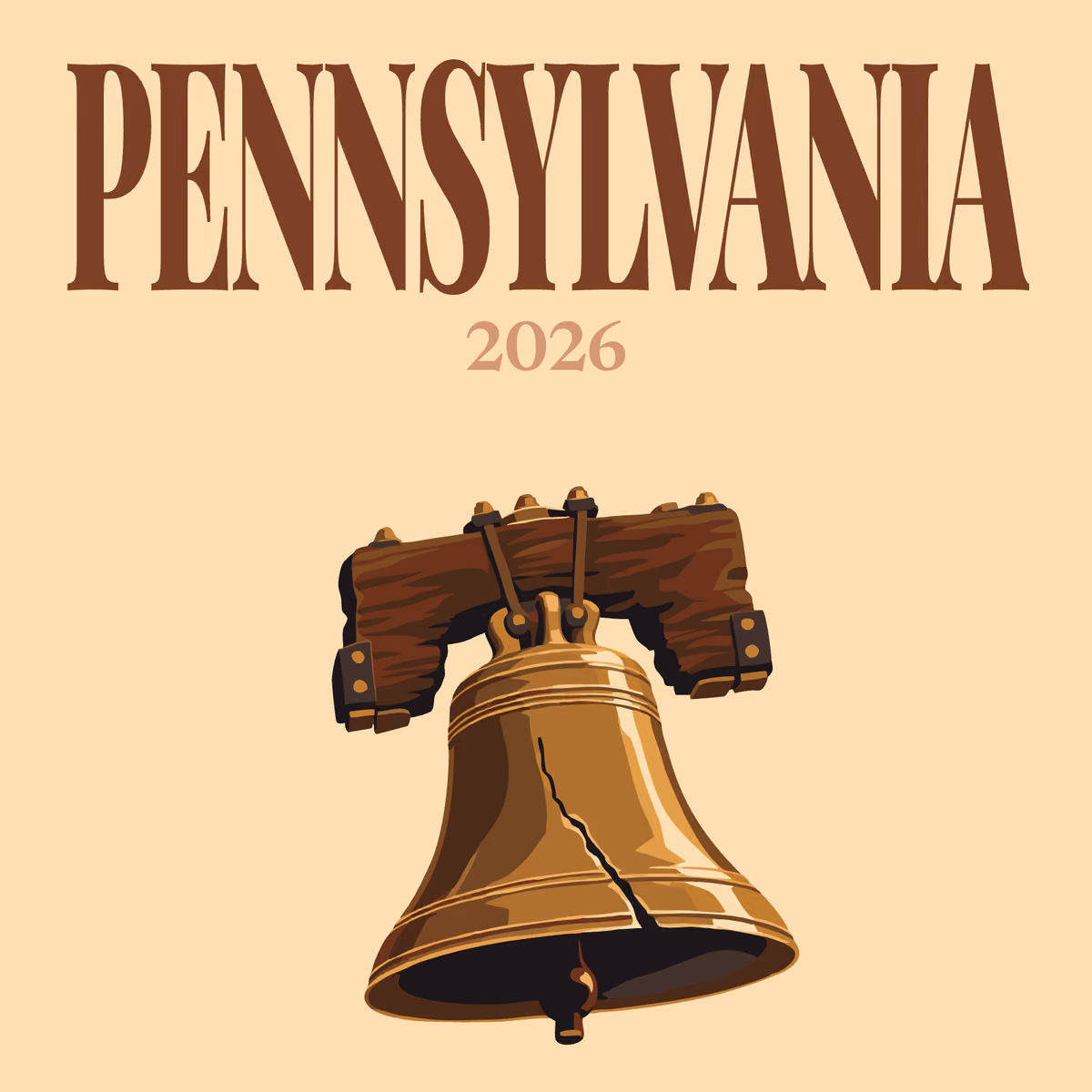 Pennsylvania illustrated square photo book cover with the Liberty Bell on cream
